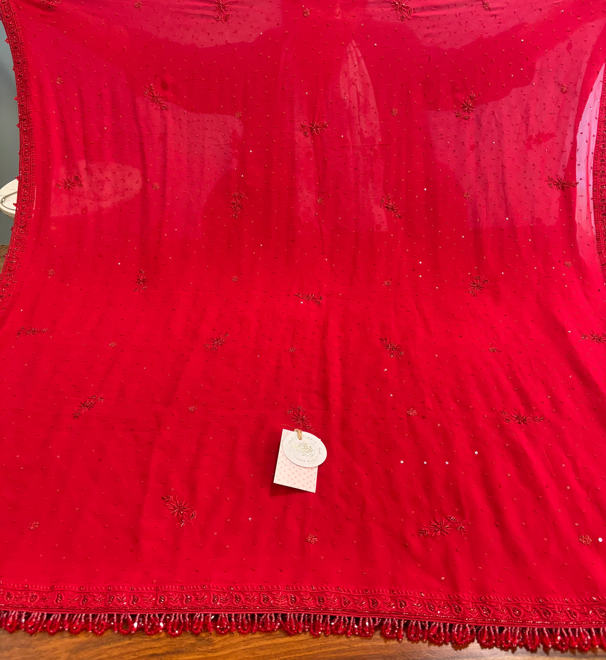 Deep Red Pure & Premium Georgette Chikankari Kurta, Dupatta With Bottom
