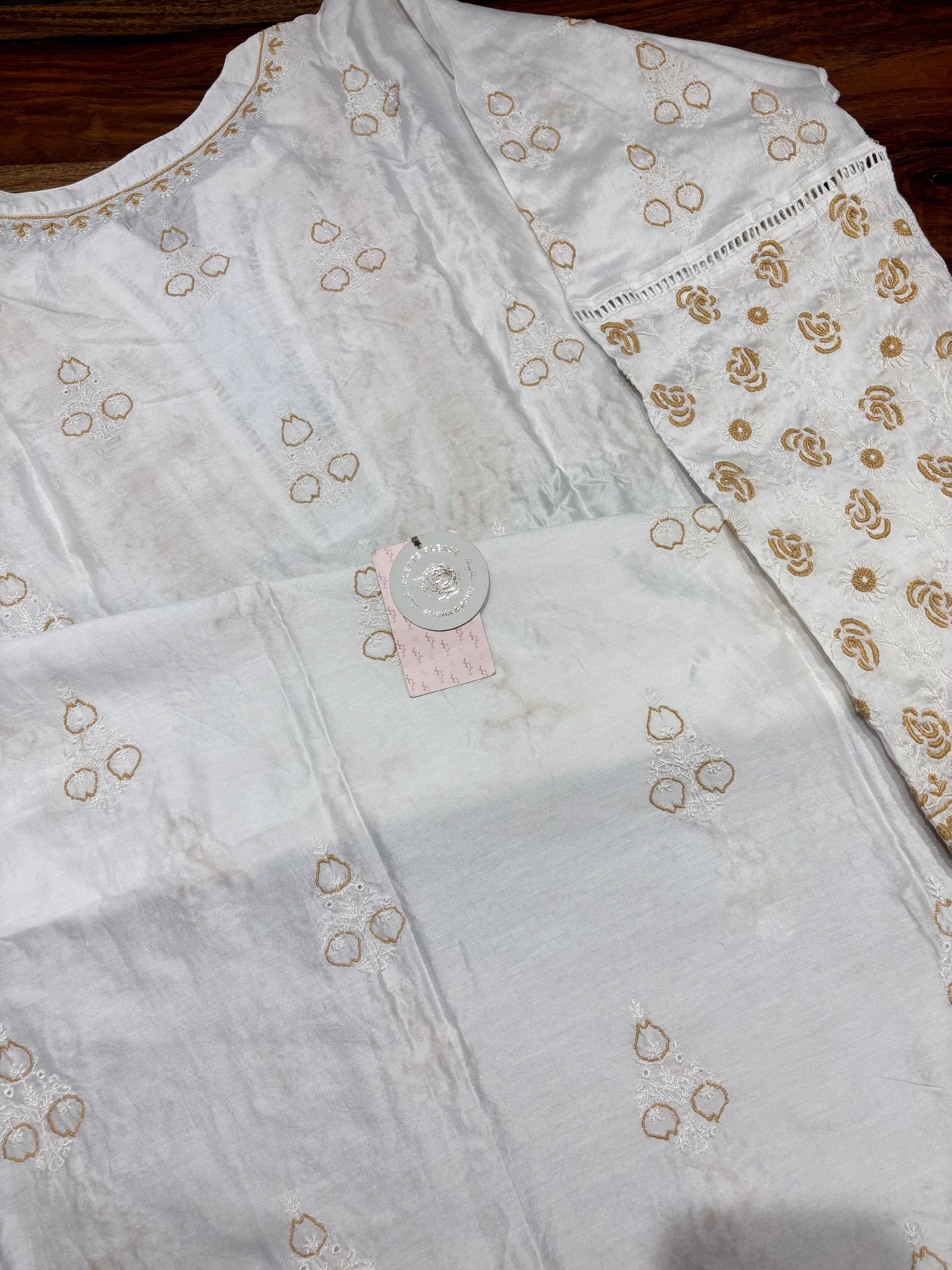 Dyeable  Chanderi  Silk Chikankari Kurta & Dupatta Set