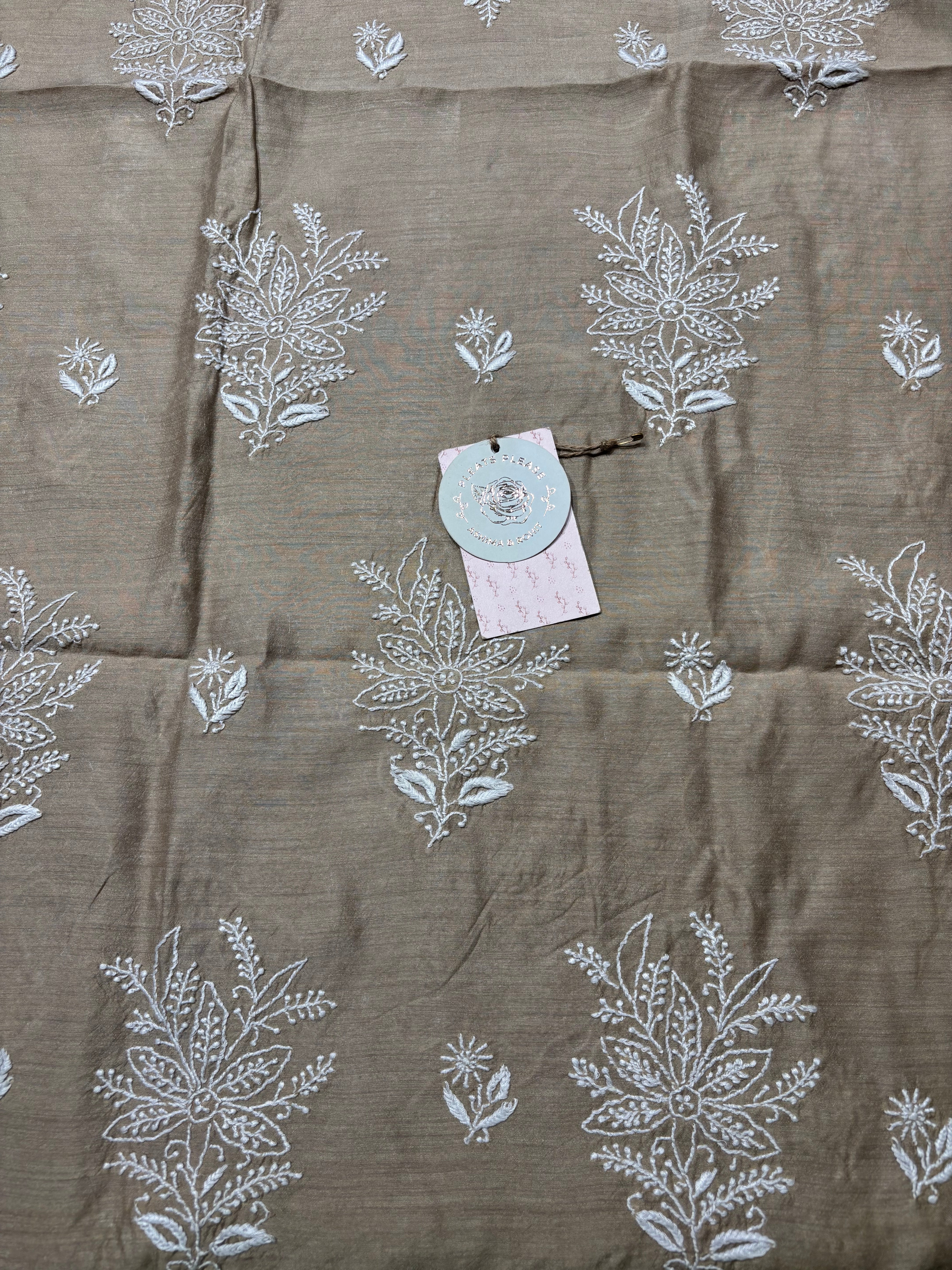 Champagne Beige Monga Silk Chikankari Kurta And Dupatta Fabric