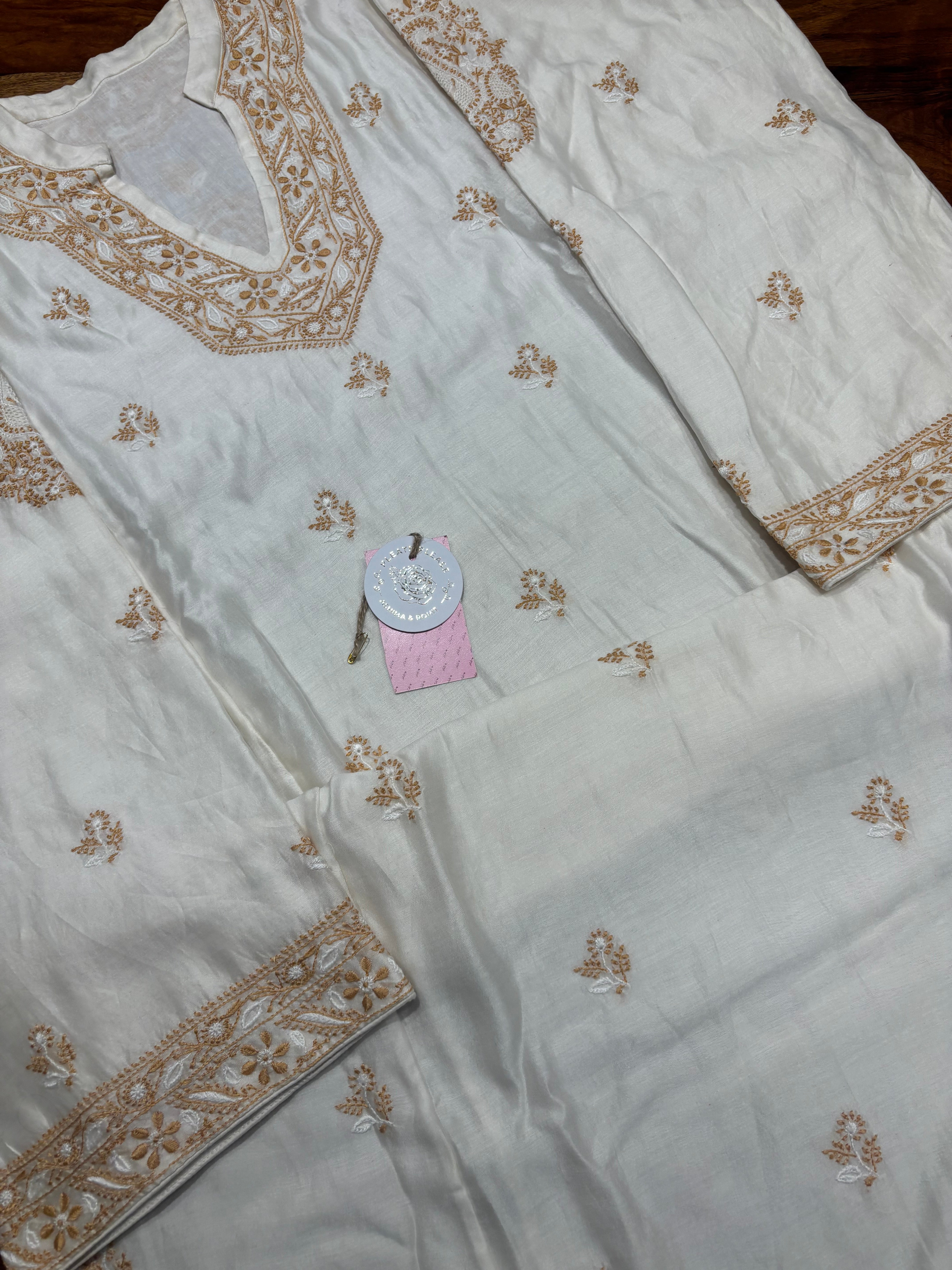 Dyeable Chanderi Silk Chikankari Choga Kurta