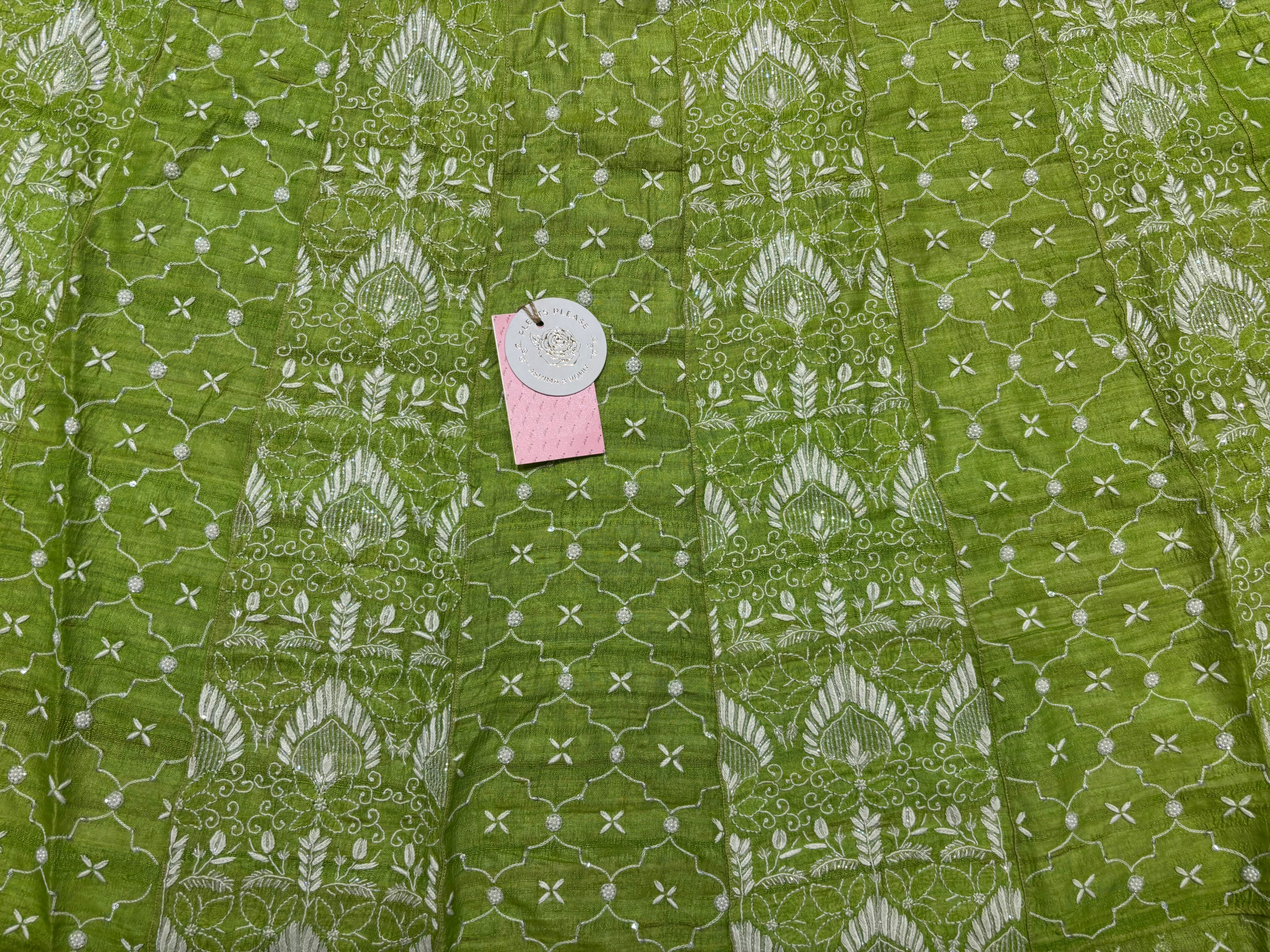 Green Tussar Silk Chikankari Anarkali and Dupatta Set