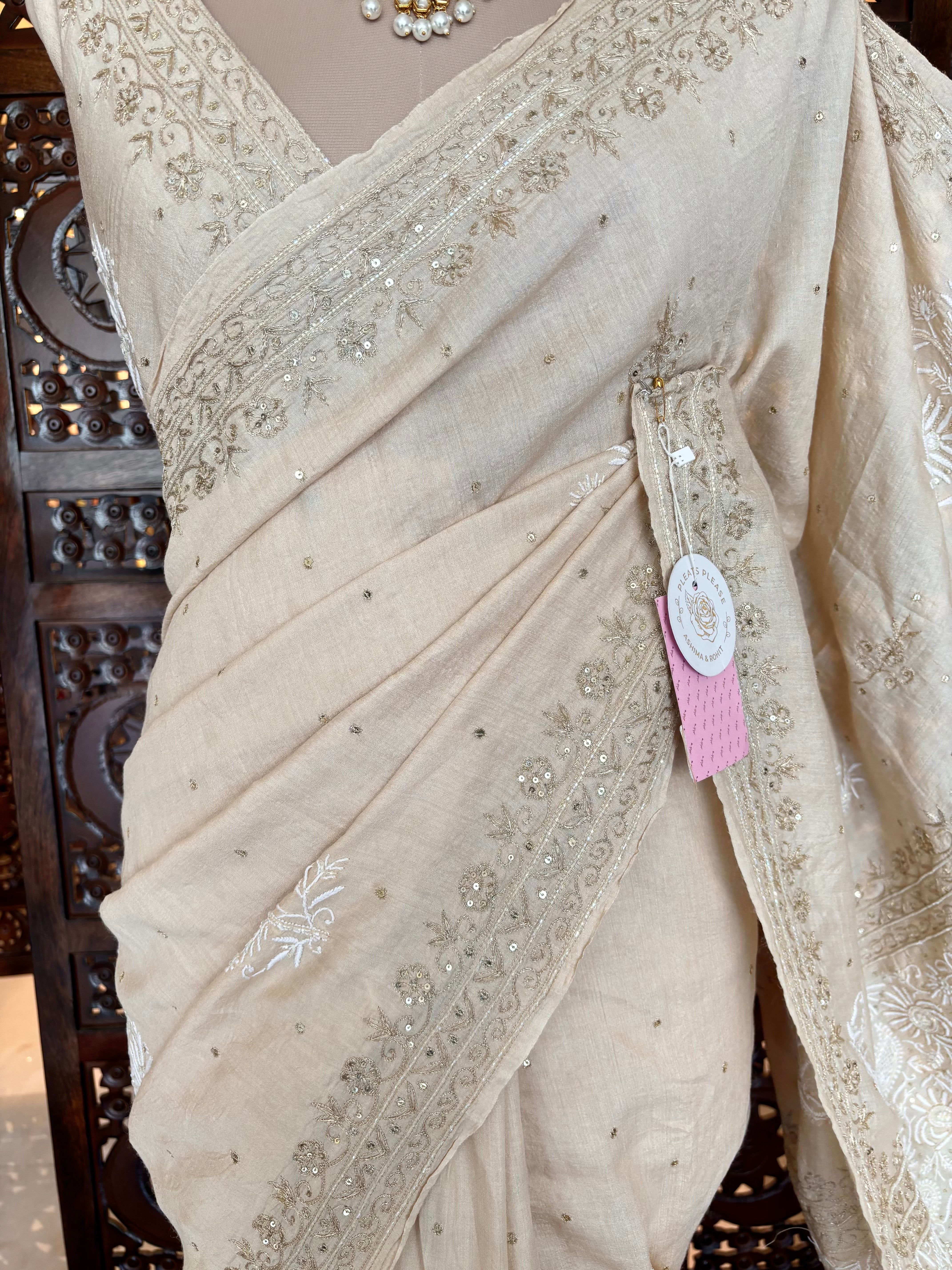 Dyeable Monga Silk Chikankari Saree