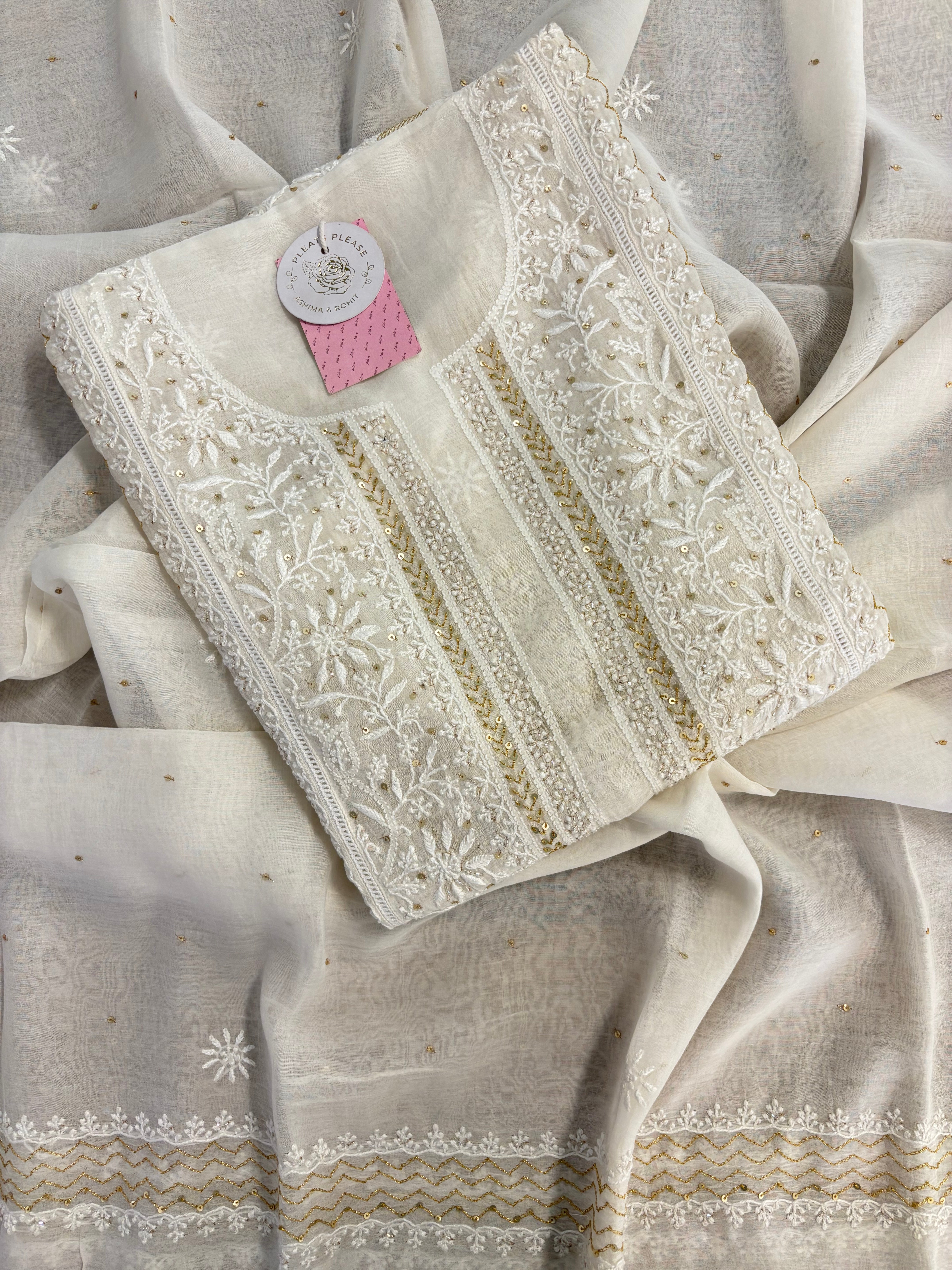 Dyeable Chanderi Mul Chikankari Kurta & Dupatta