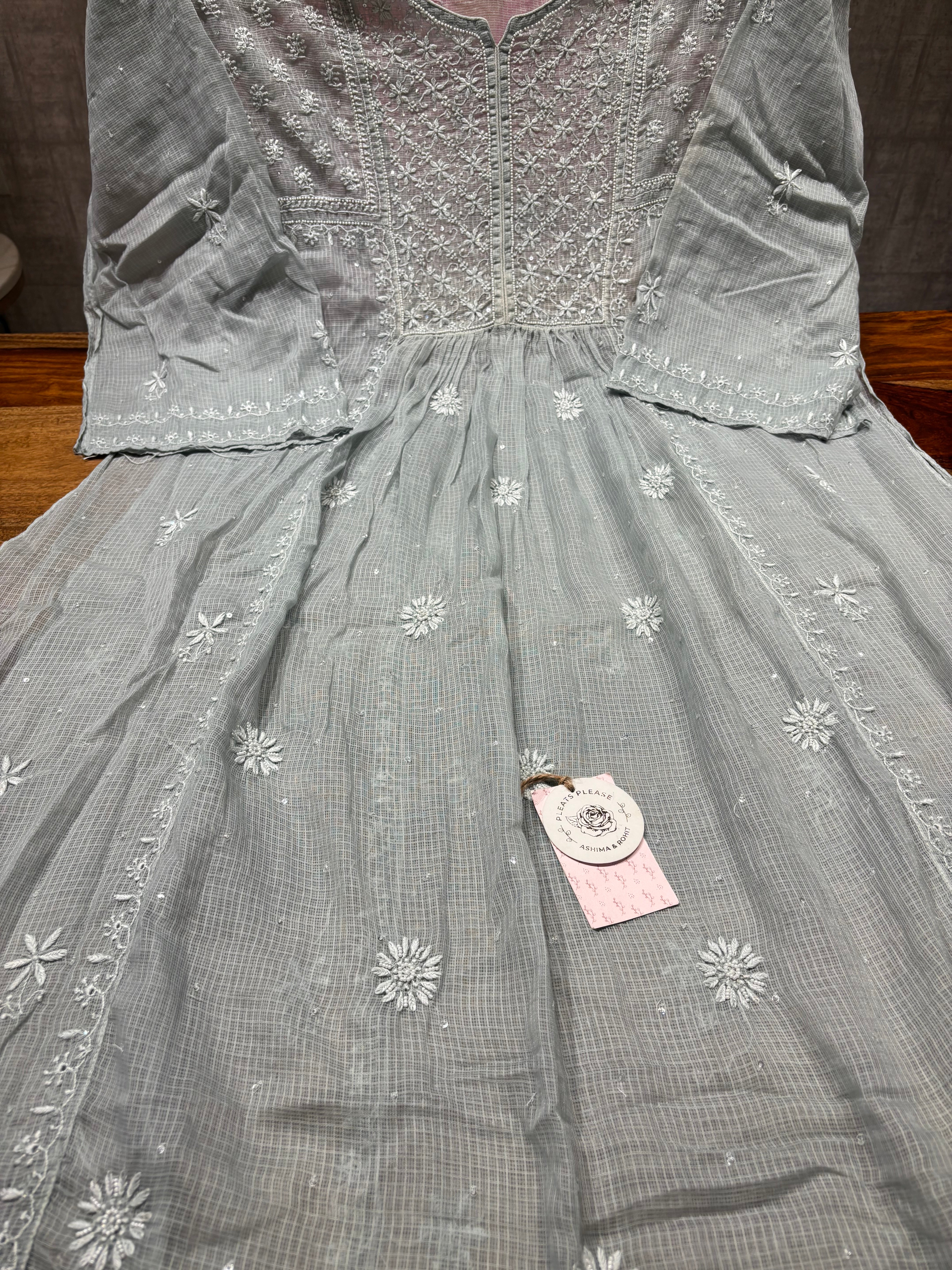 Gray Kota Doria Chikankari Tunic
