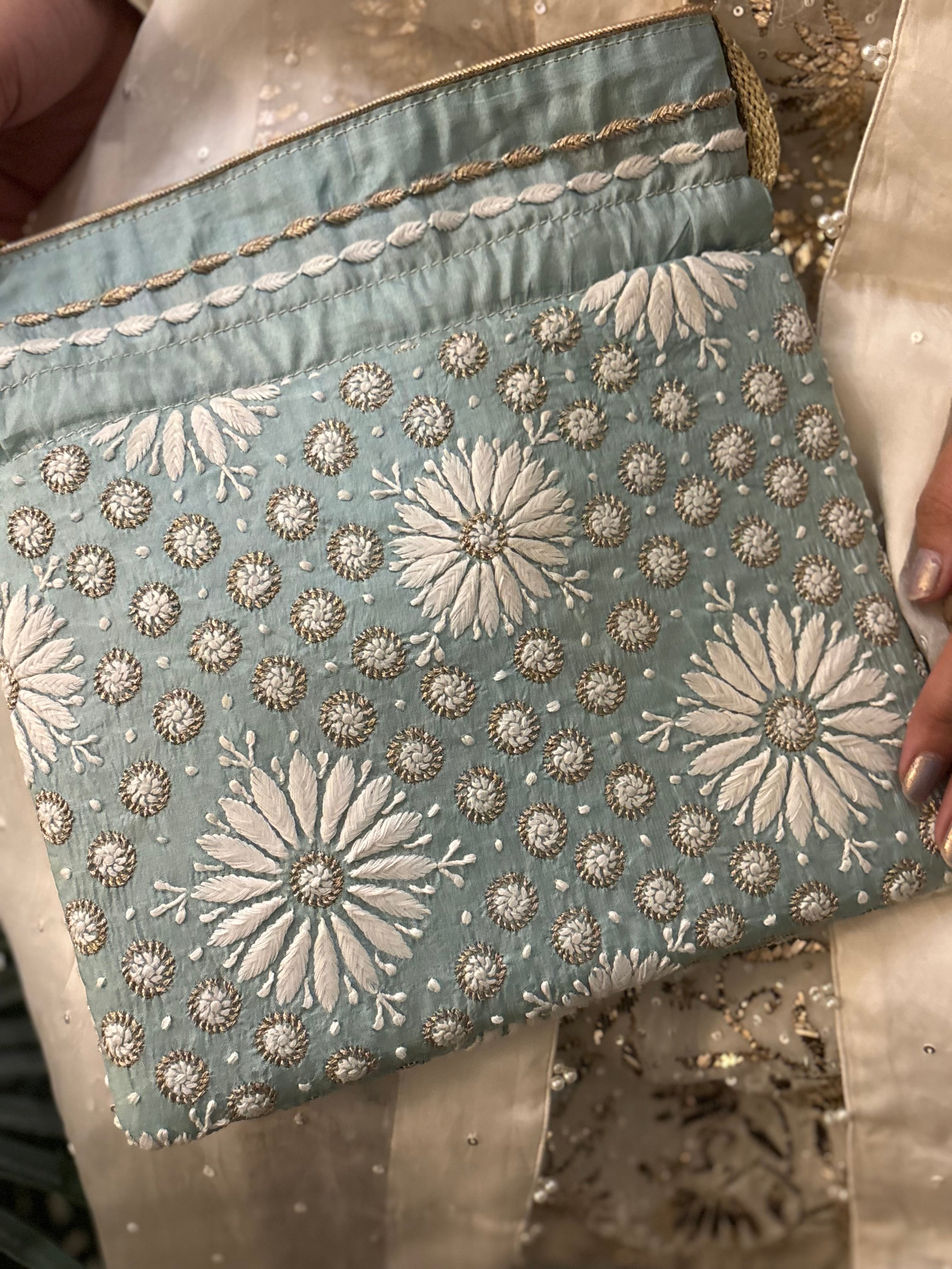 Sea Foam Chikankari Potli