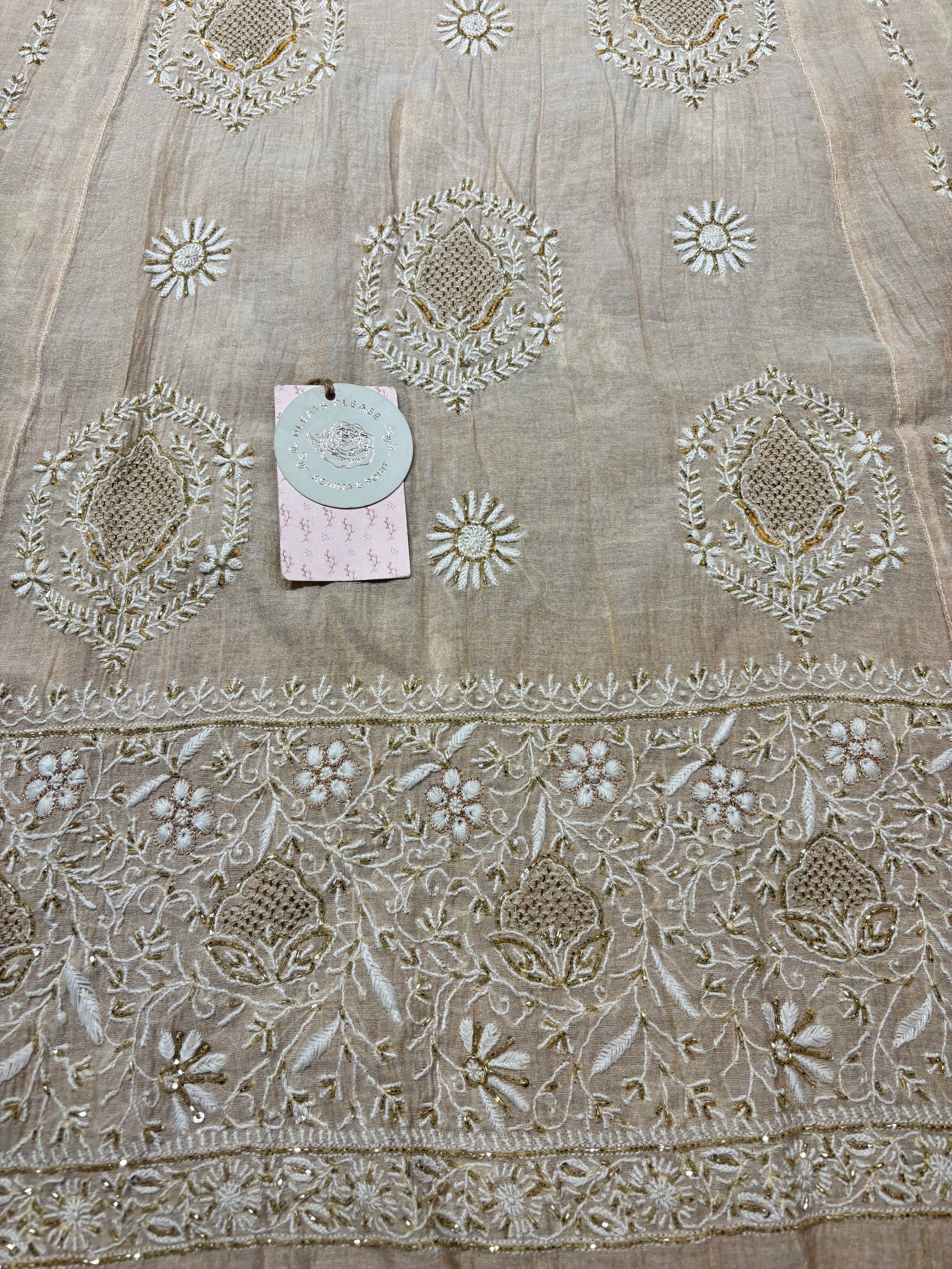 Dyeable Pure & Premium Tissue Chikankari Anarkali & Dupatta Set