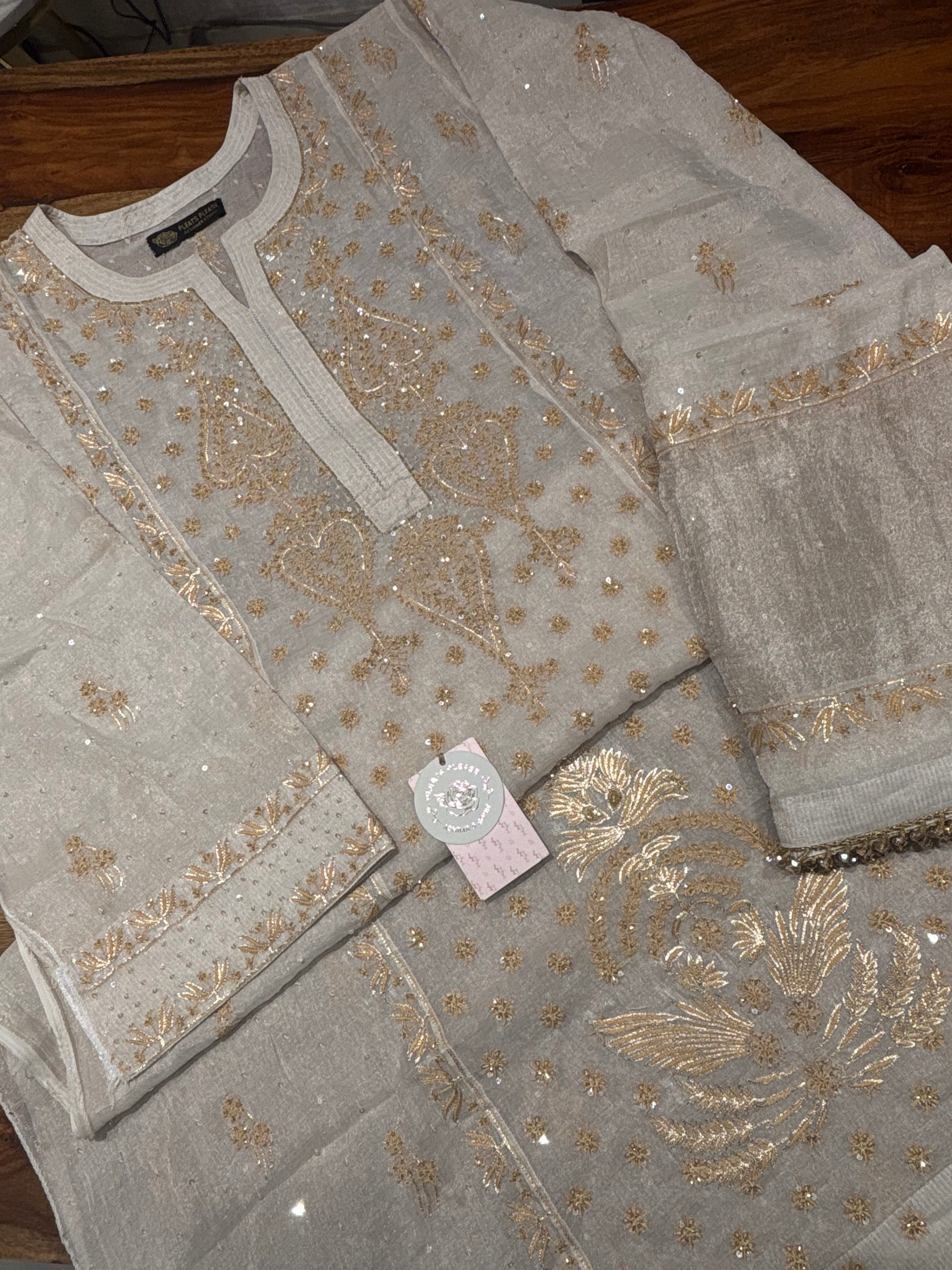 Dyeable Pure & Premium Silver Tissue Chikankari Kurta & Dupatta Set