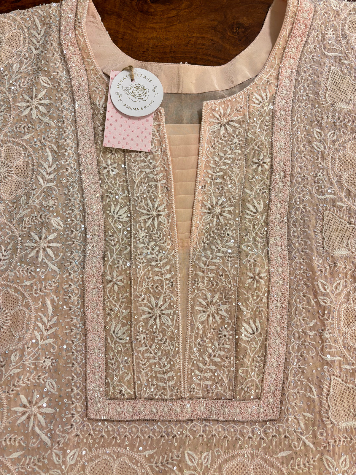 Pastel Peach Pure & Premium Georgette Chikankari Kurta & Dupatta