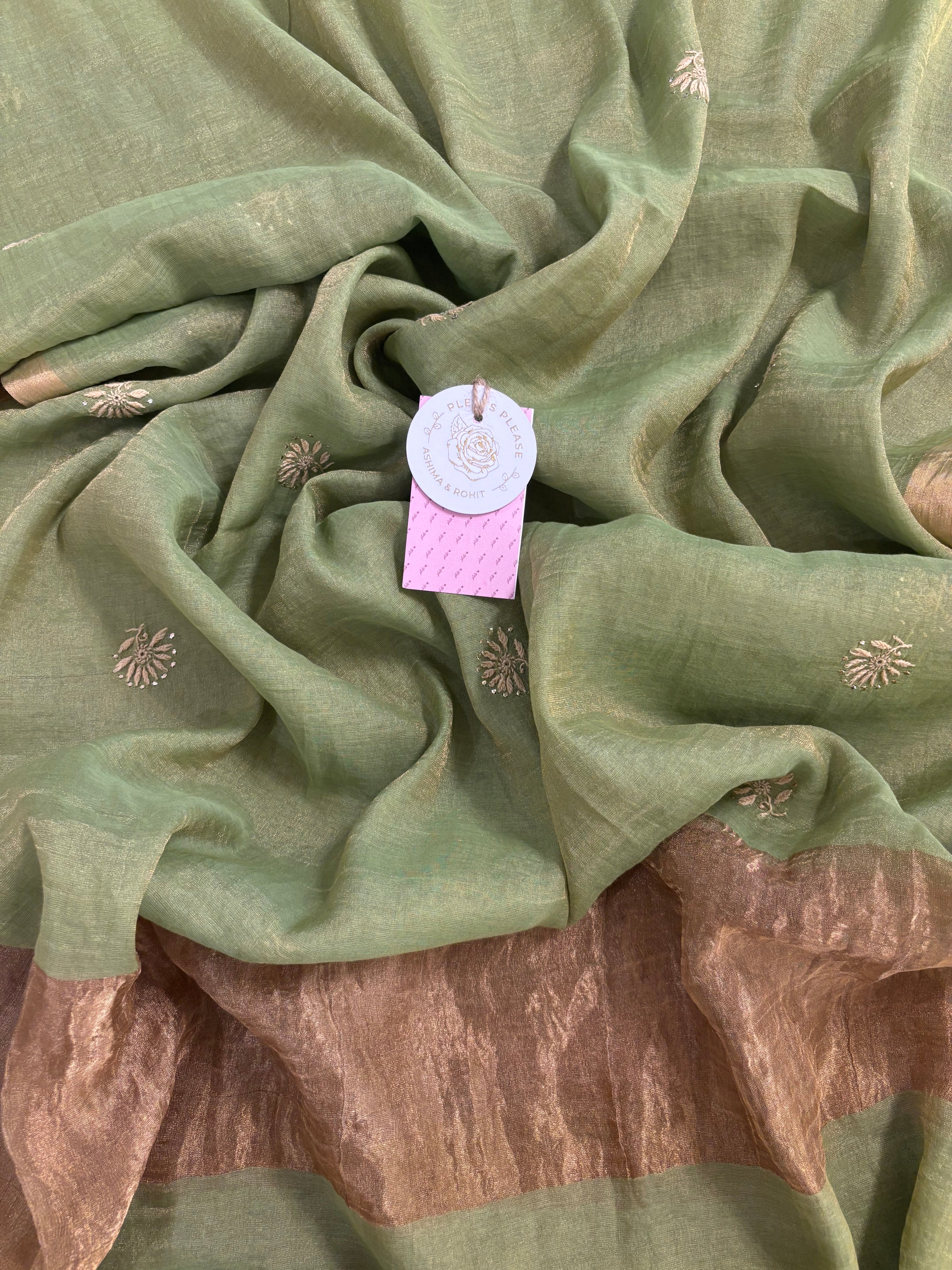 Warm Green Pure & Premium Tissue Chikankari Mukaish Kurta & Dupatta