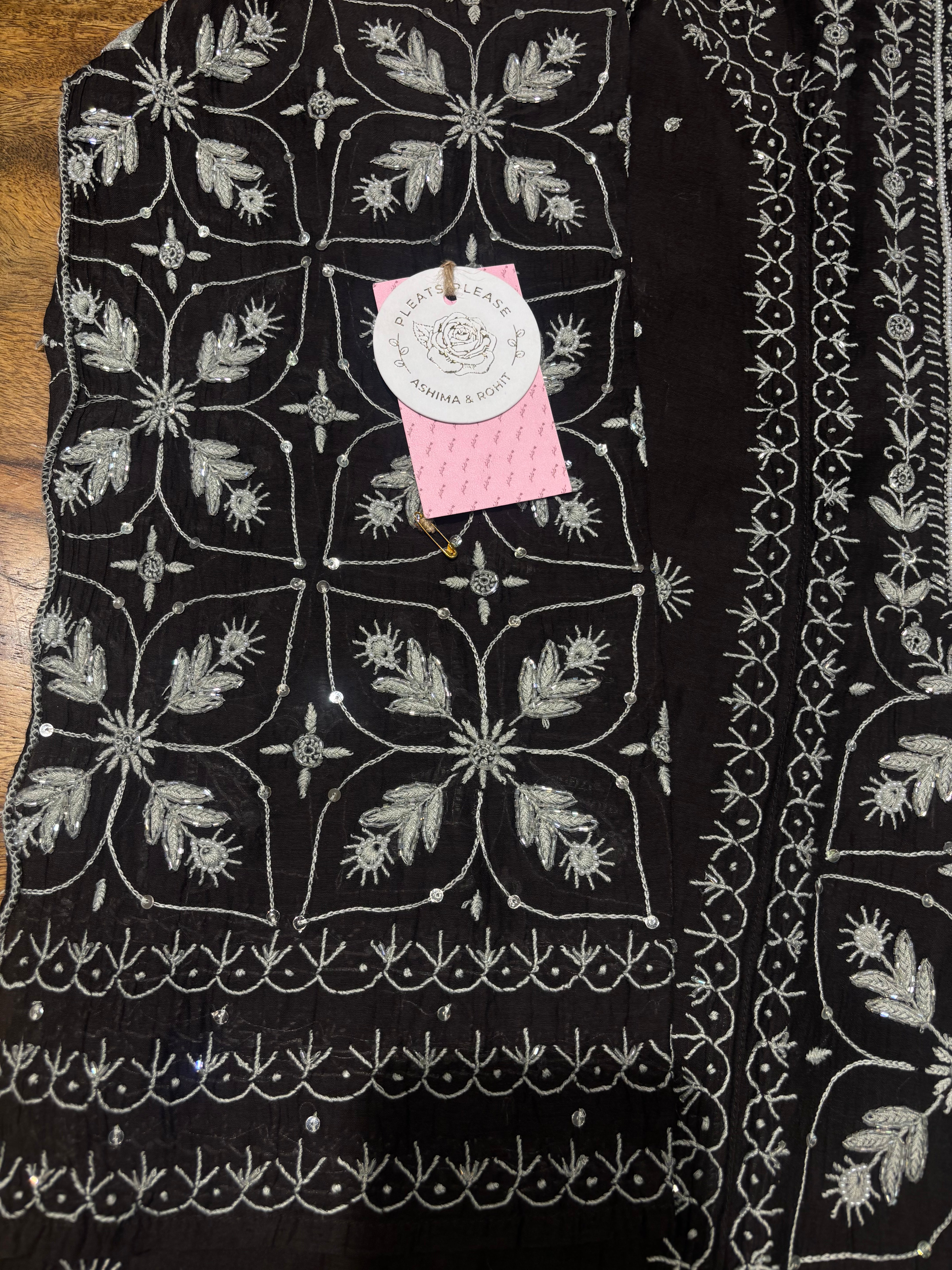 Black Chanderi Mul Chikankari Kurta & Dupatta Set