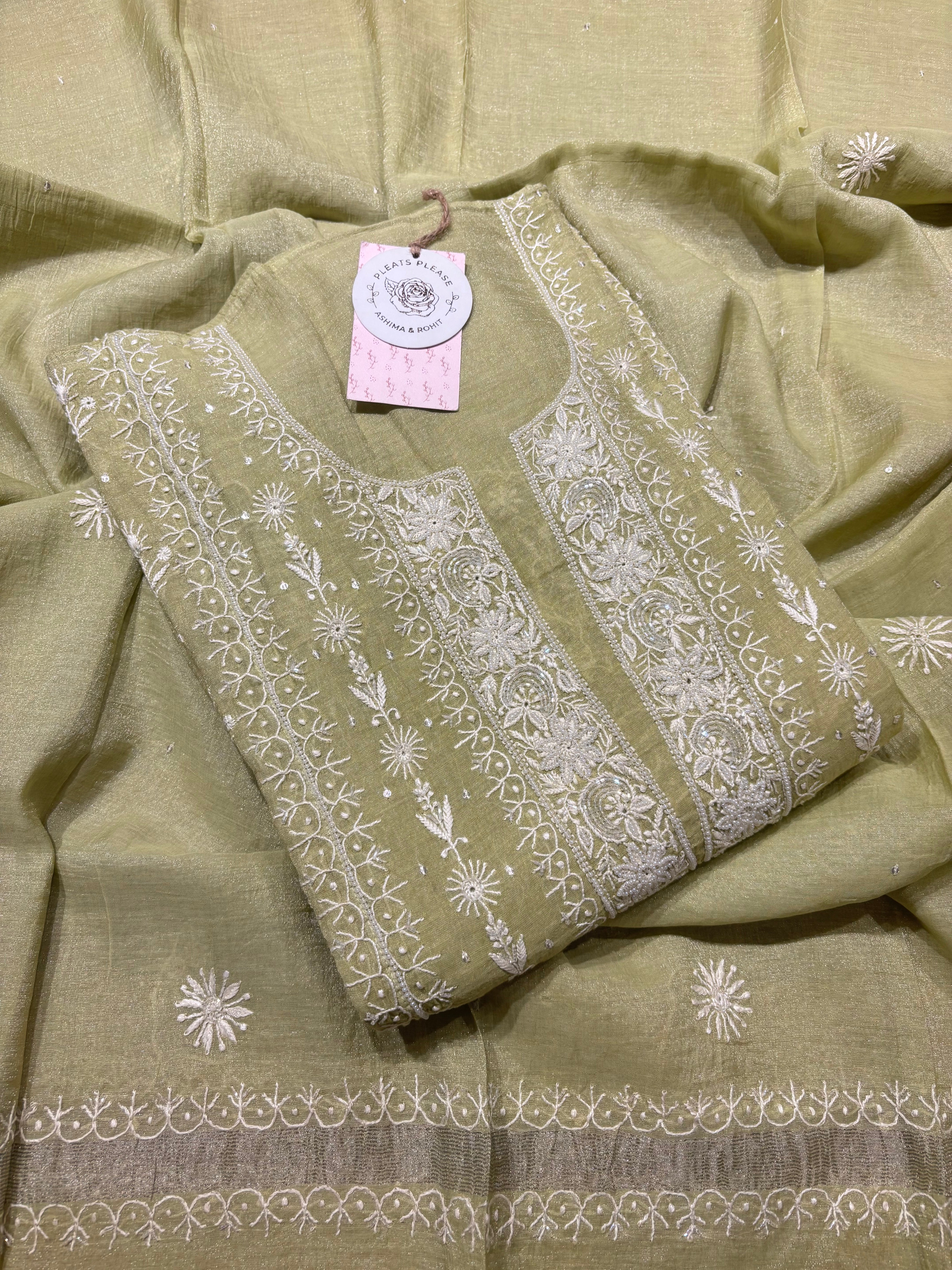Green Tissue Chikankari Anarkali and Dupatta set
