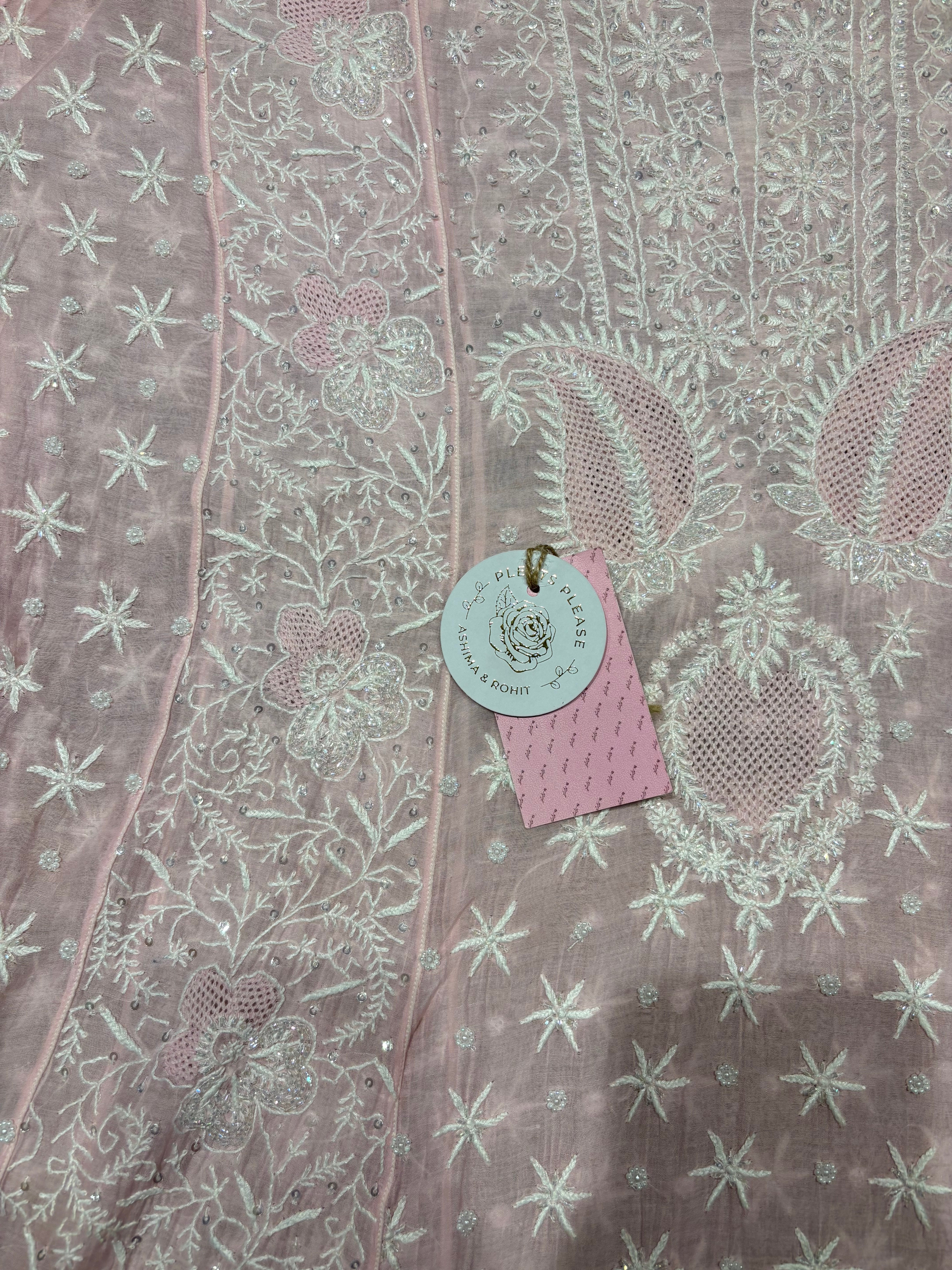 Soft pink Chanderi Mul Chikankari Anarkali and Dupatta Set