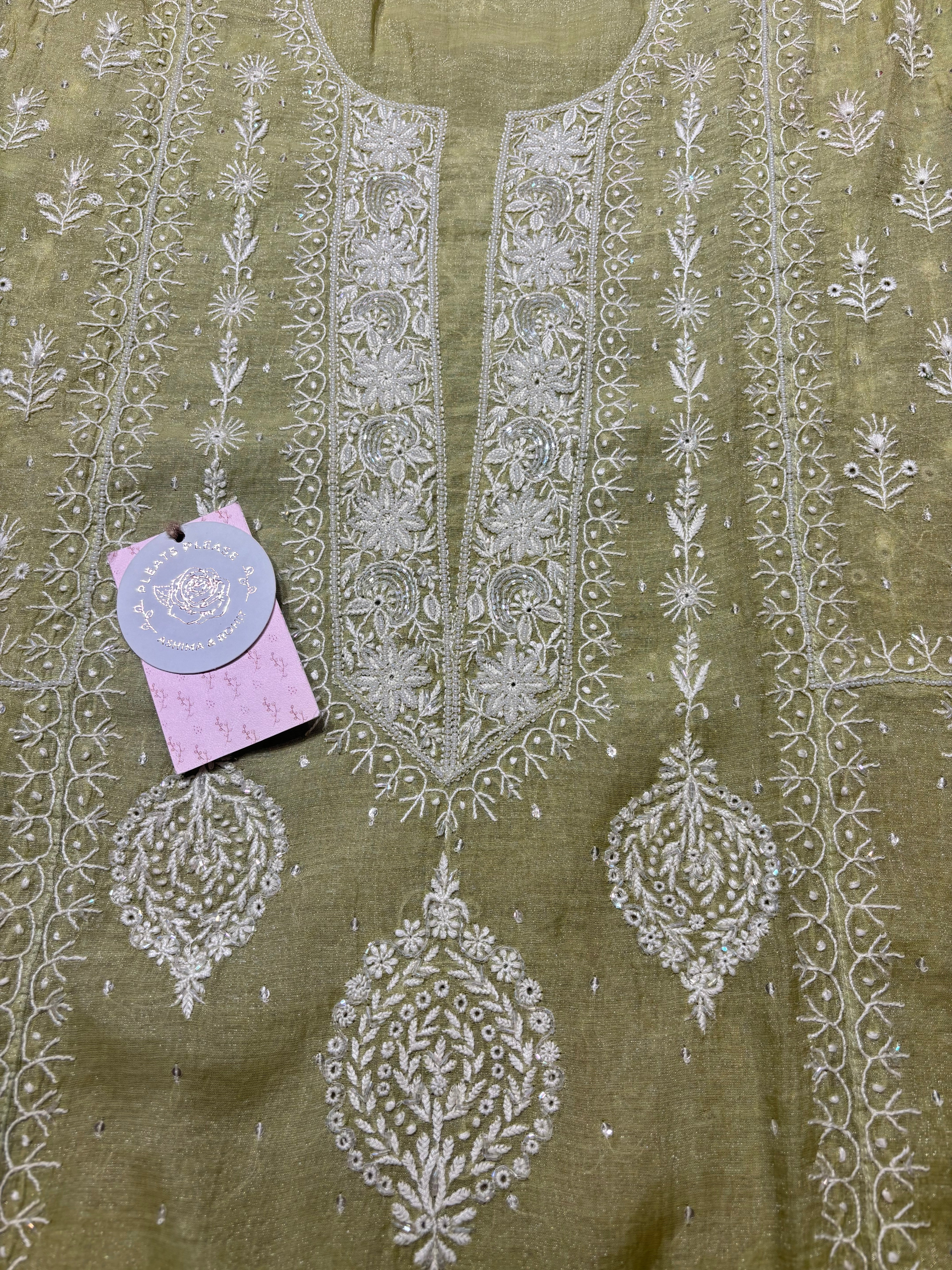 Green Tissue Chikankari Anarkali and Dupatta set