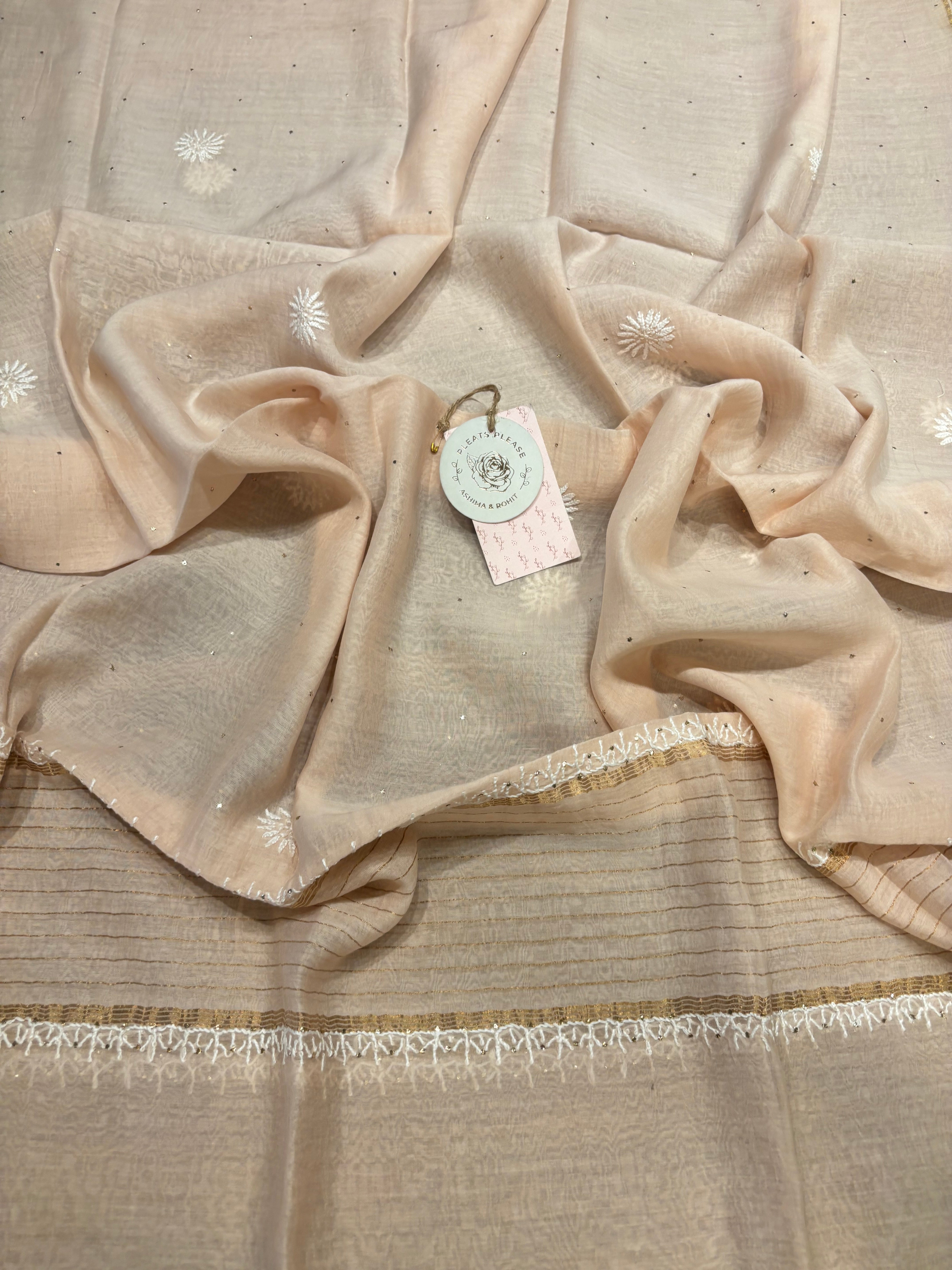 Peach Chanderi mul Chikankari Kurta and Dupatta