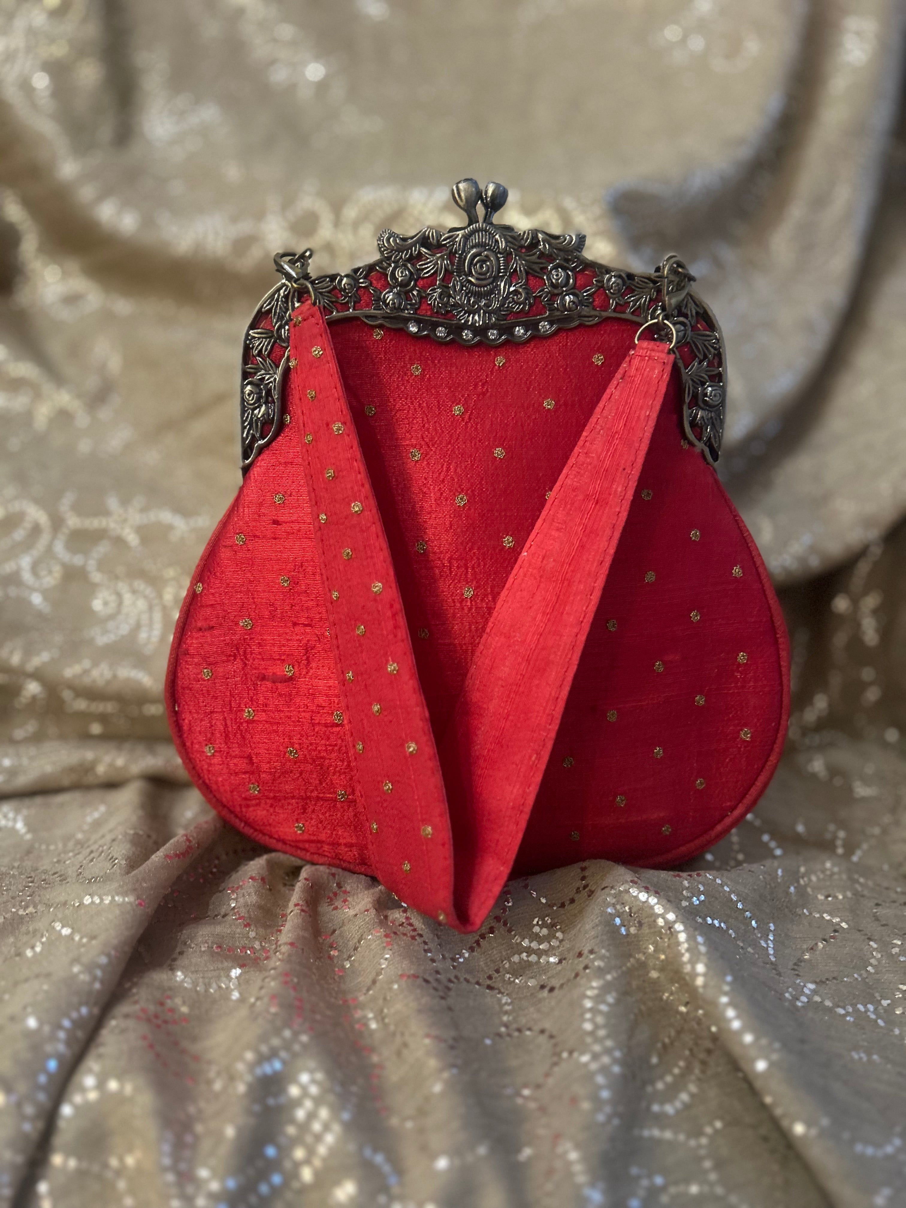 Red Zardozi Mukaish Chikankari Clutch Bag
