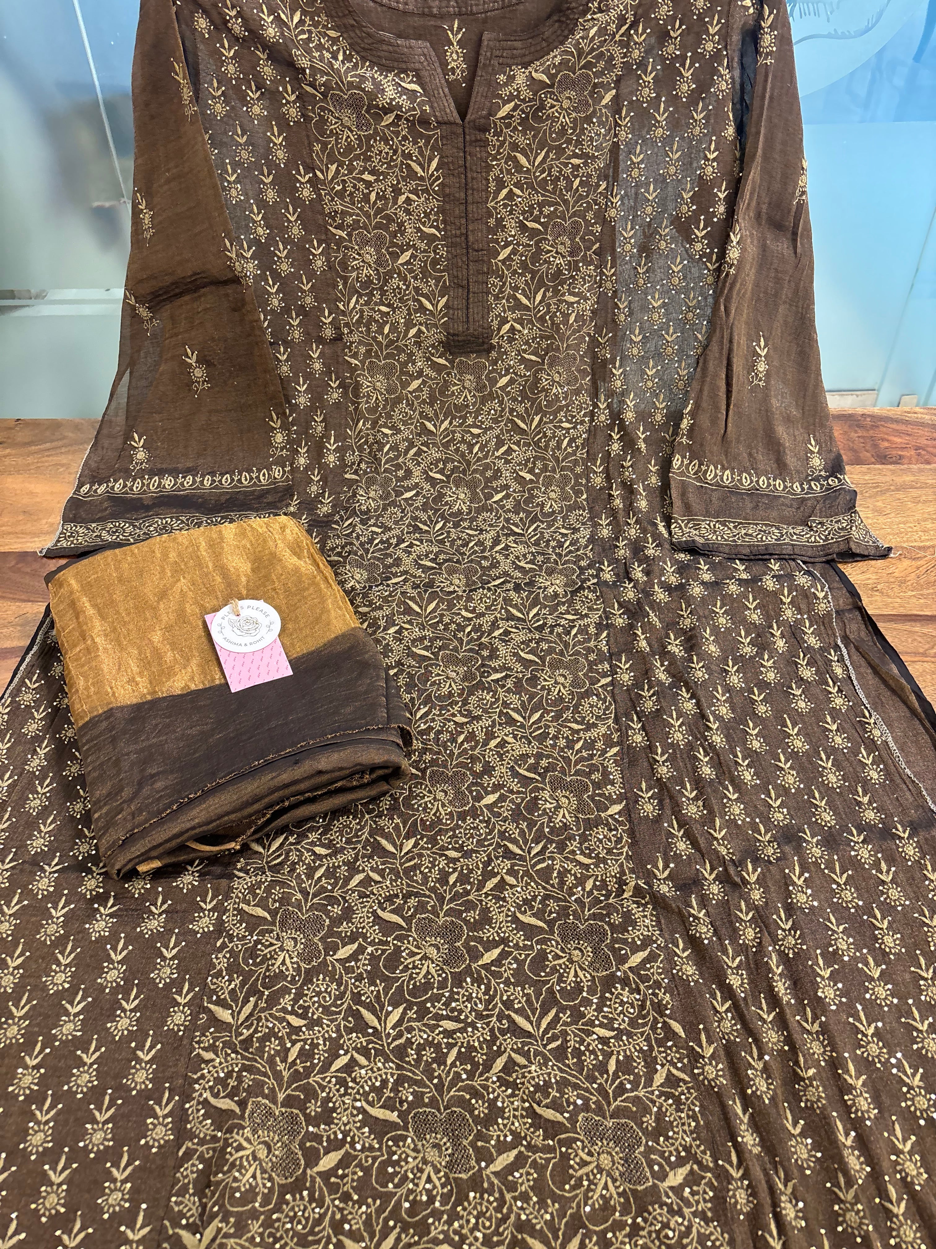 Black Tissue Chikan Mukaish Kurta & Dupatta