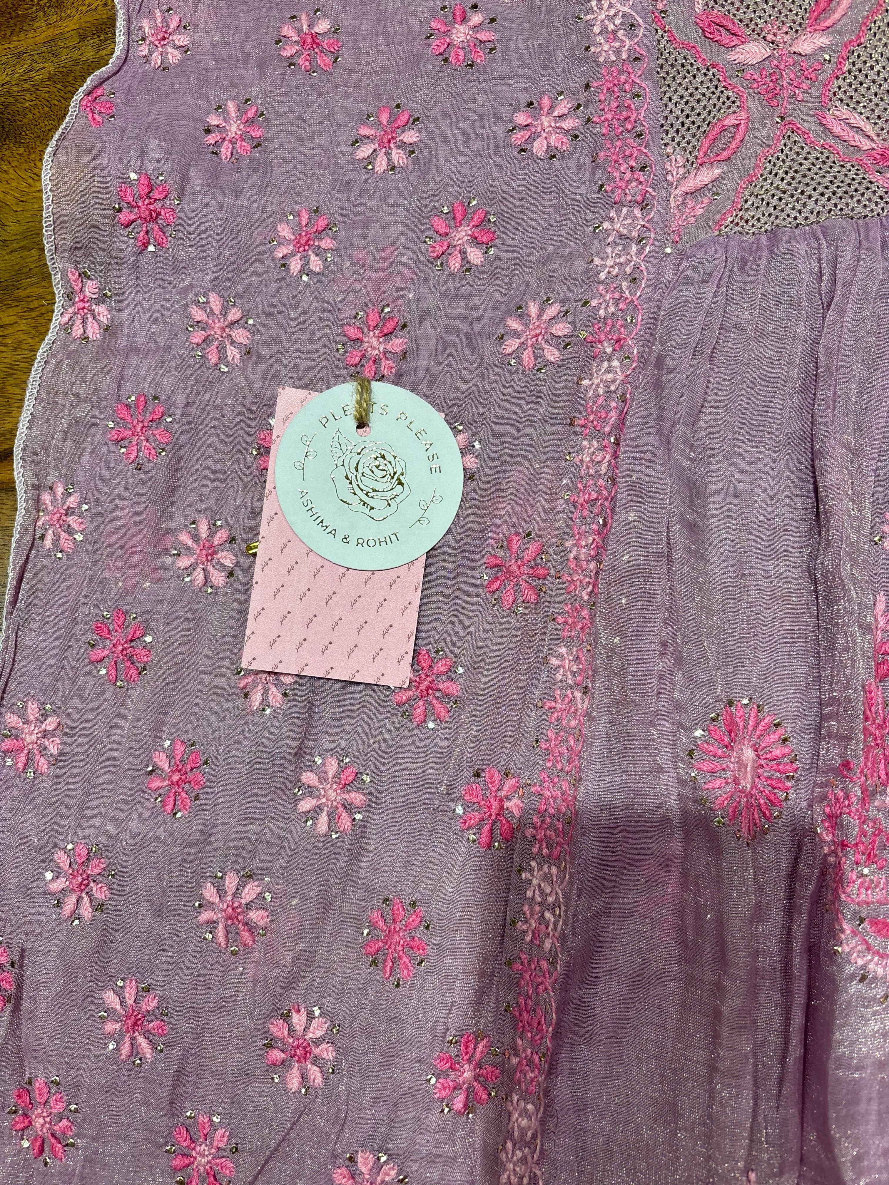 Lilac Pure & Premium Tissue Chikankari Tunic Kurta & Dupatta Set