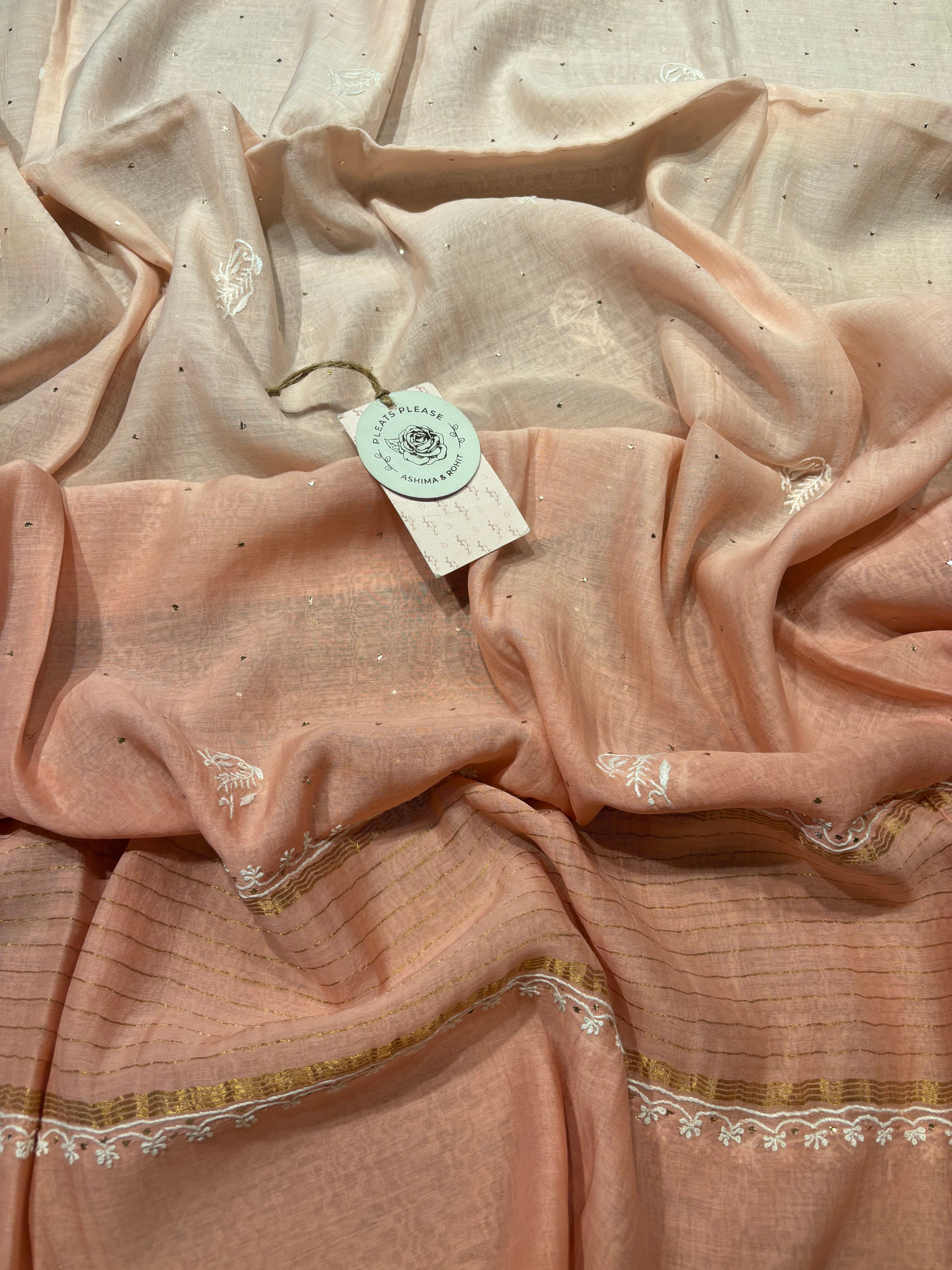 Pink Ombre Chanderi Mul Chikankari Anarkali and Dupatta set