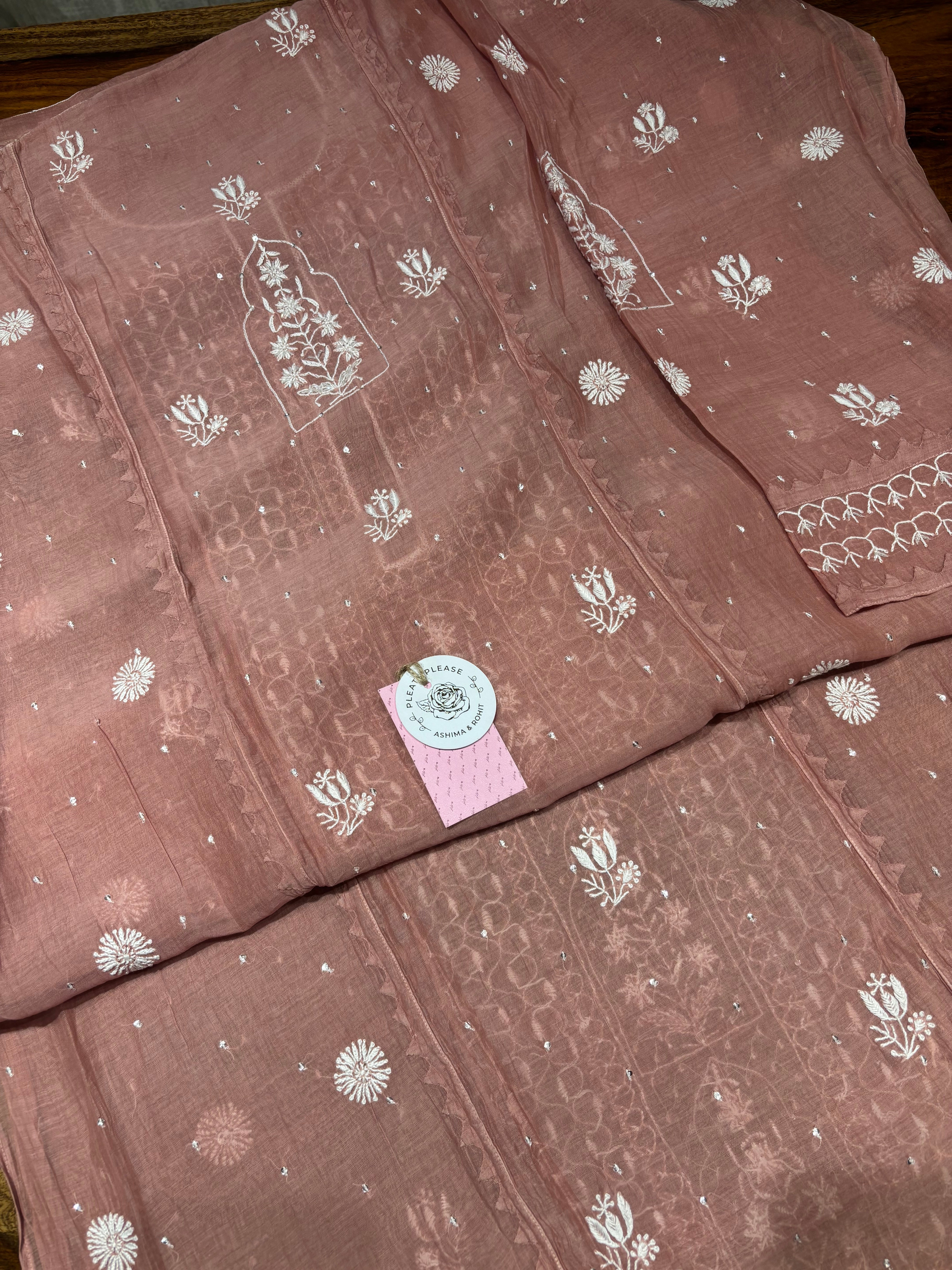 Rosegold Chanderi Mul Chikankari Kurta & Dupatta Set