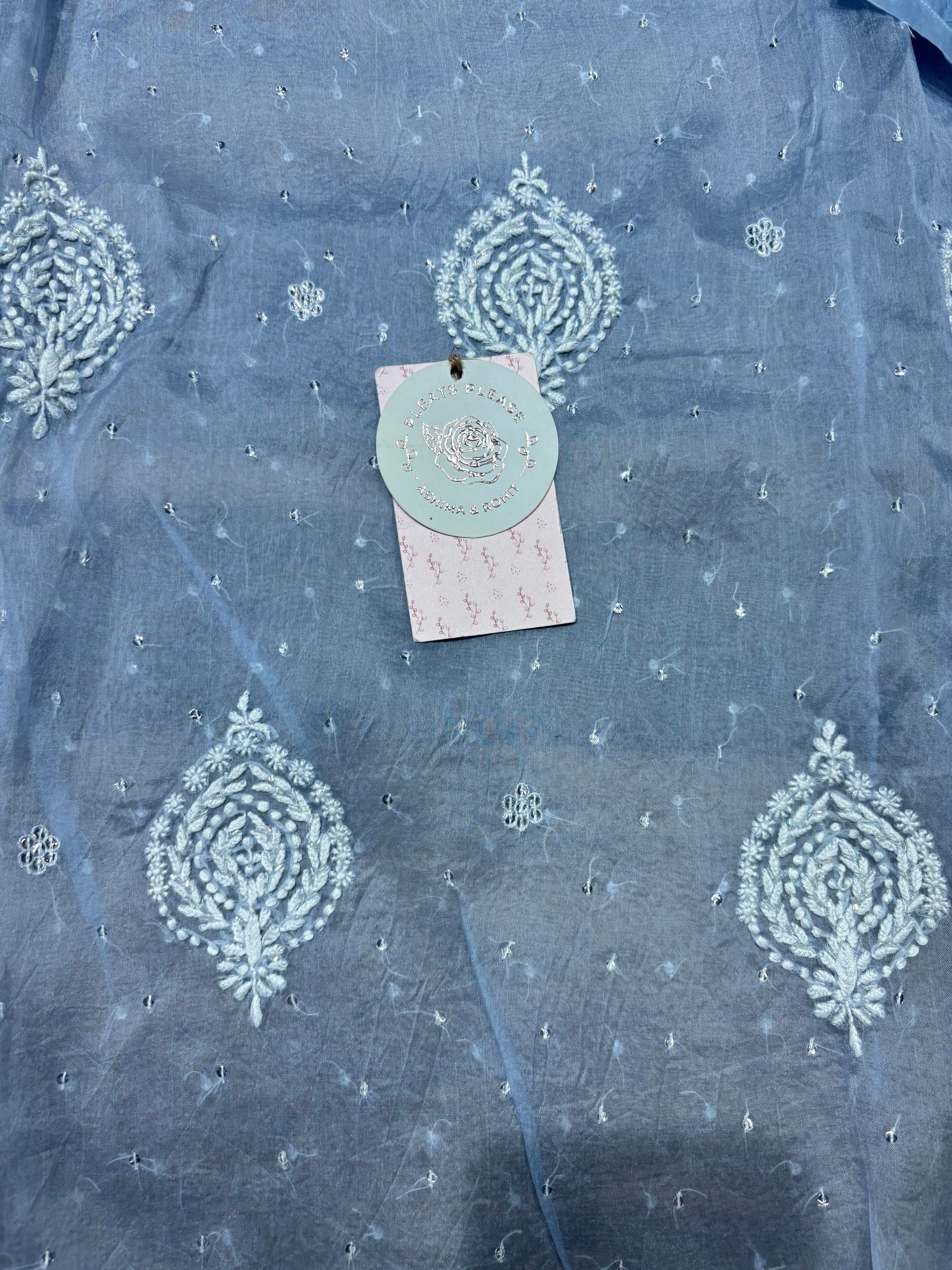 Tealish Blue Pure & Premium Organza Silk Chikankari Co-ord Set