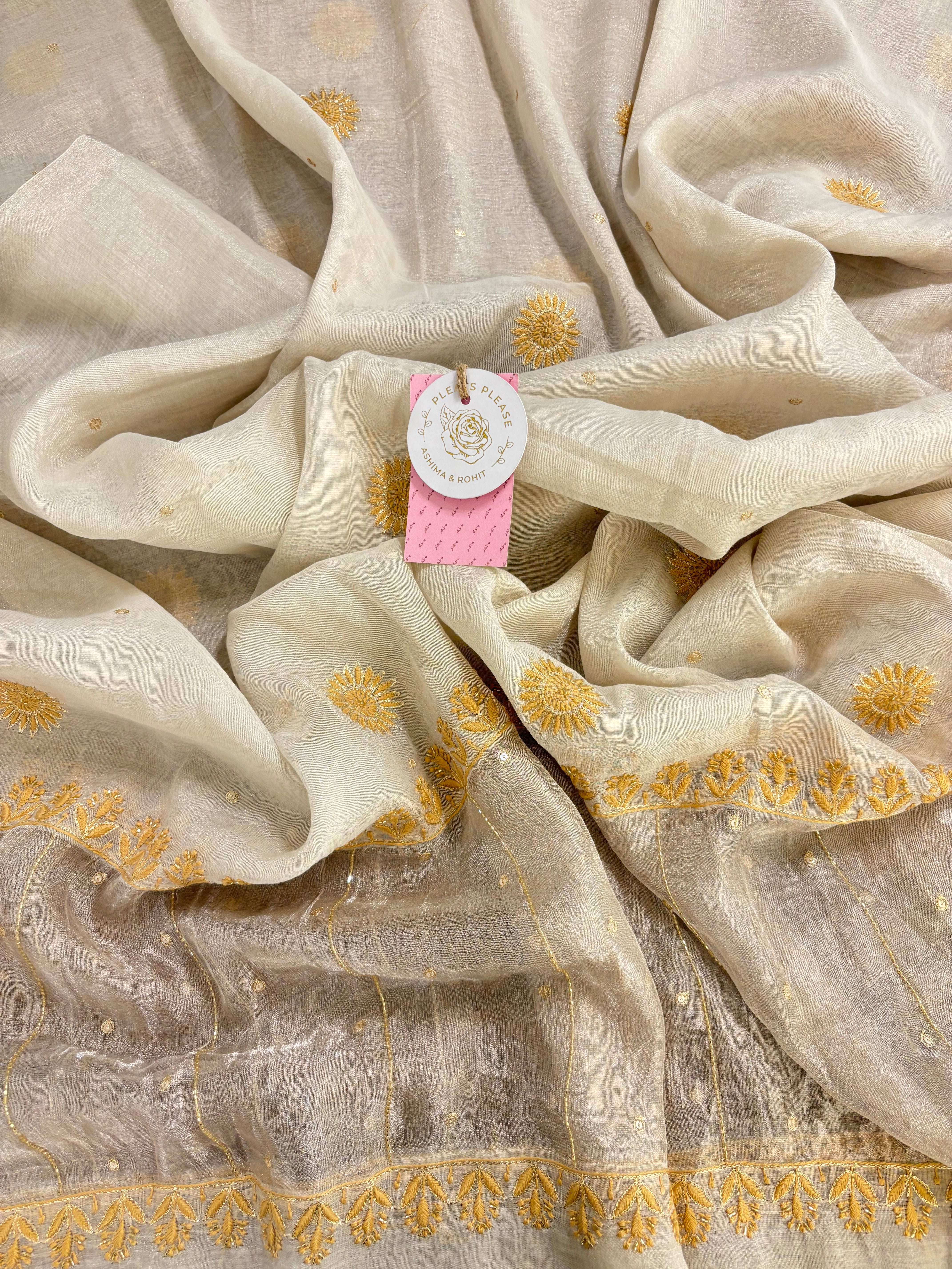 Dyeable Ivory Silver Pure & Premium Tissue Chikankari Kurta & Dupatta