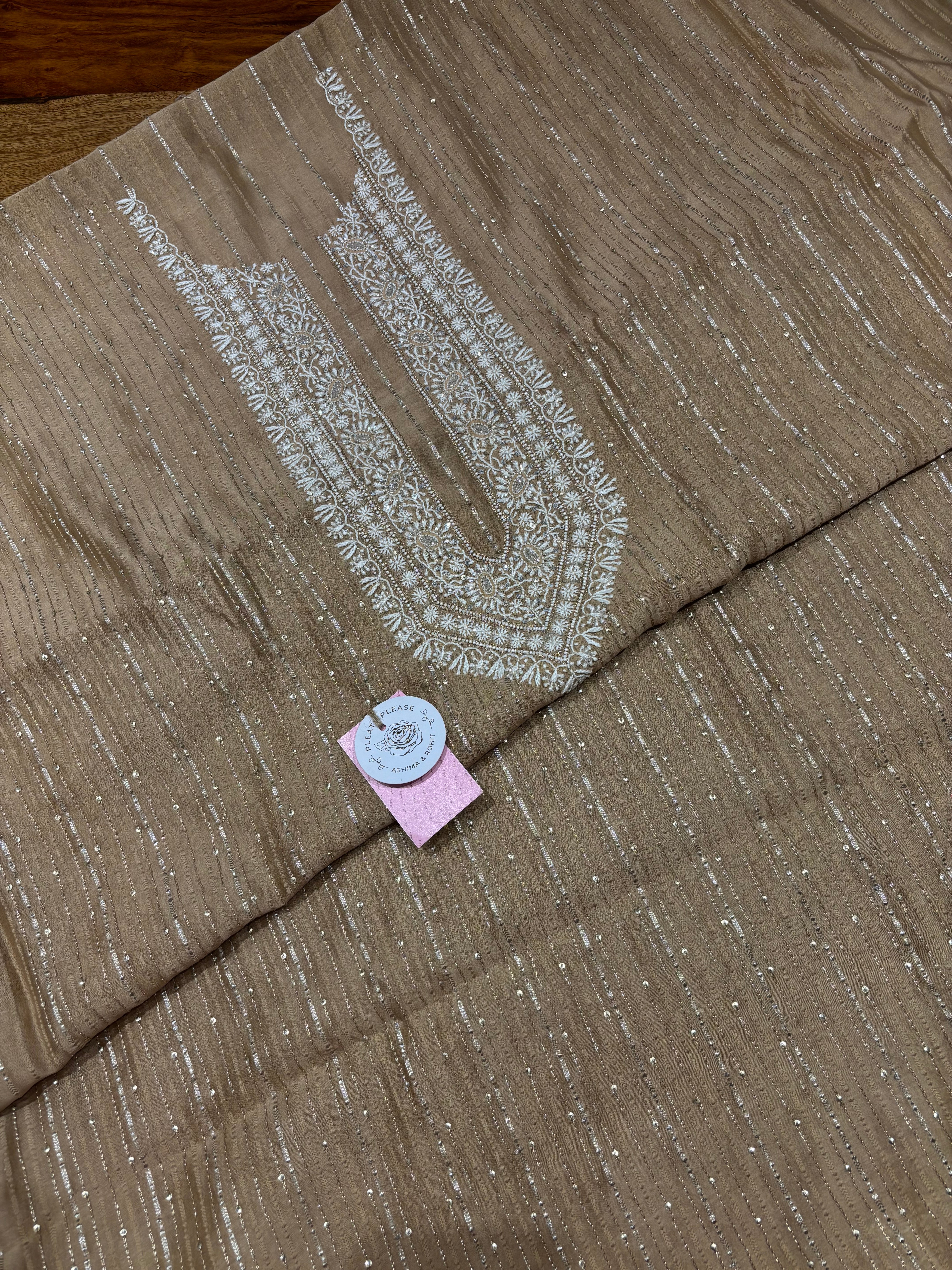 Brown Chanderi Silk Chikankari Men’s Kurta Fabric