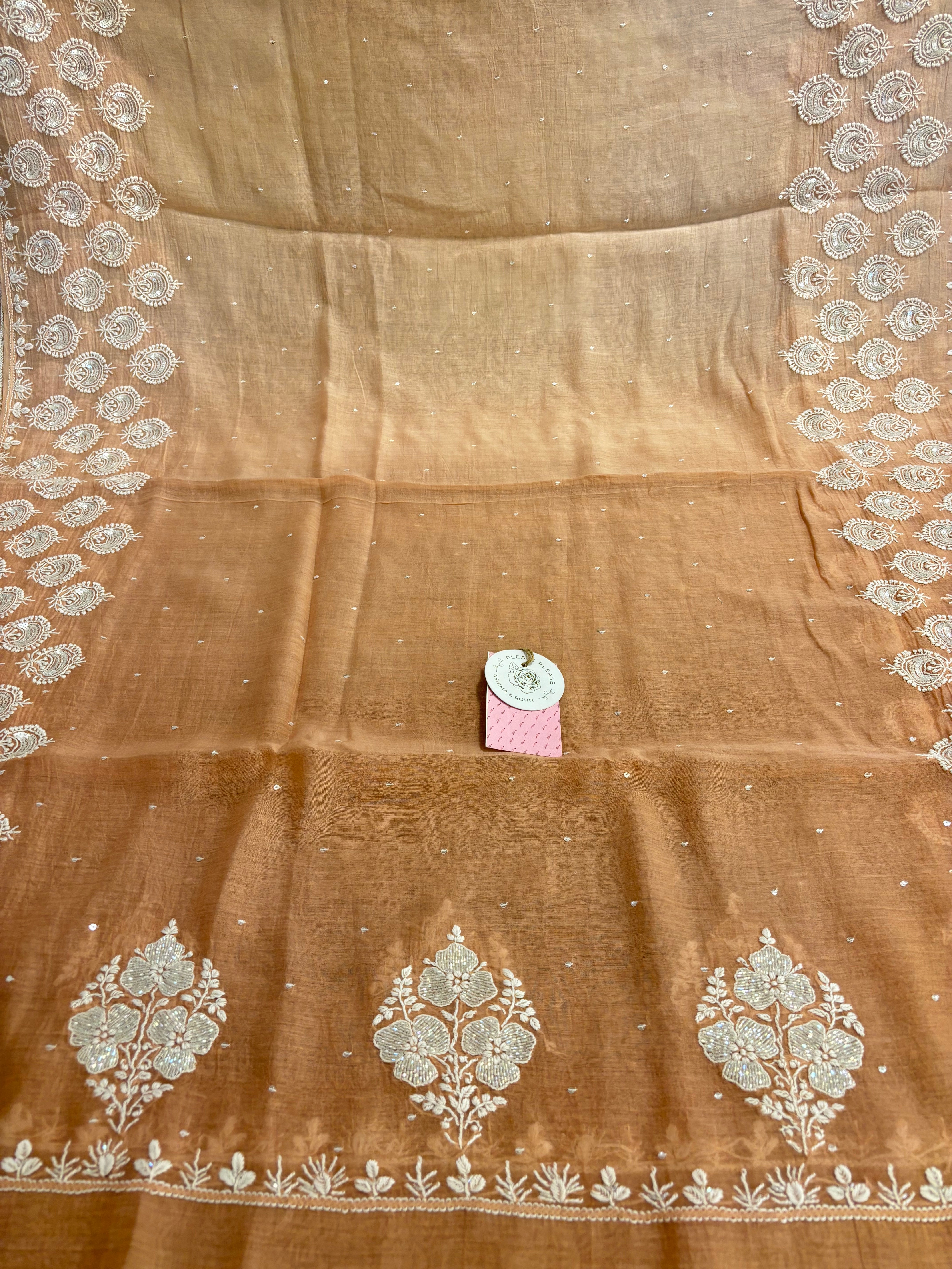 Peach Ombré Chanderi Chikankari Kurta & Dupatta