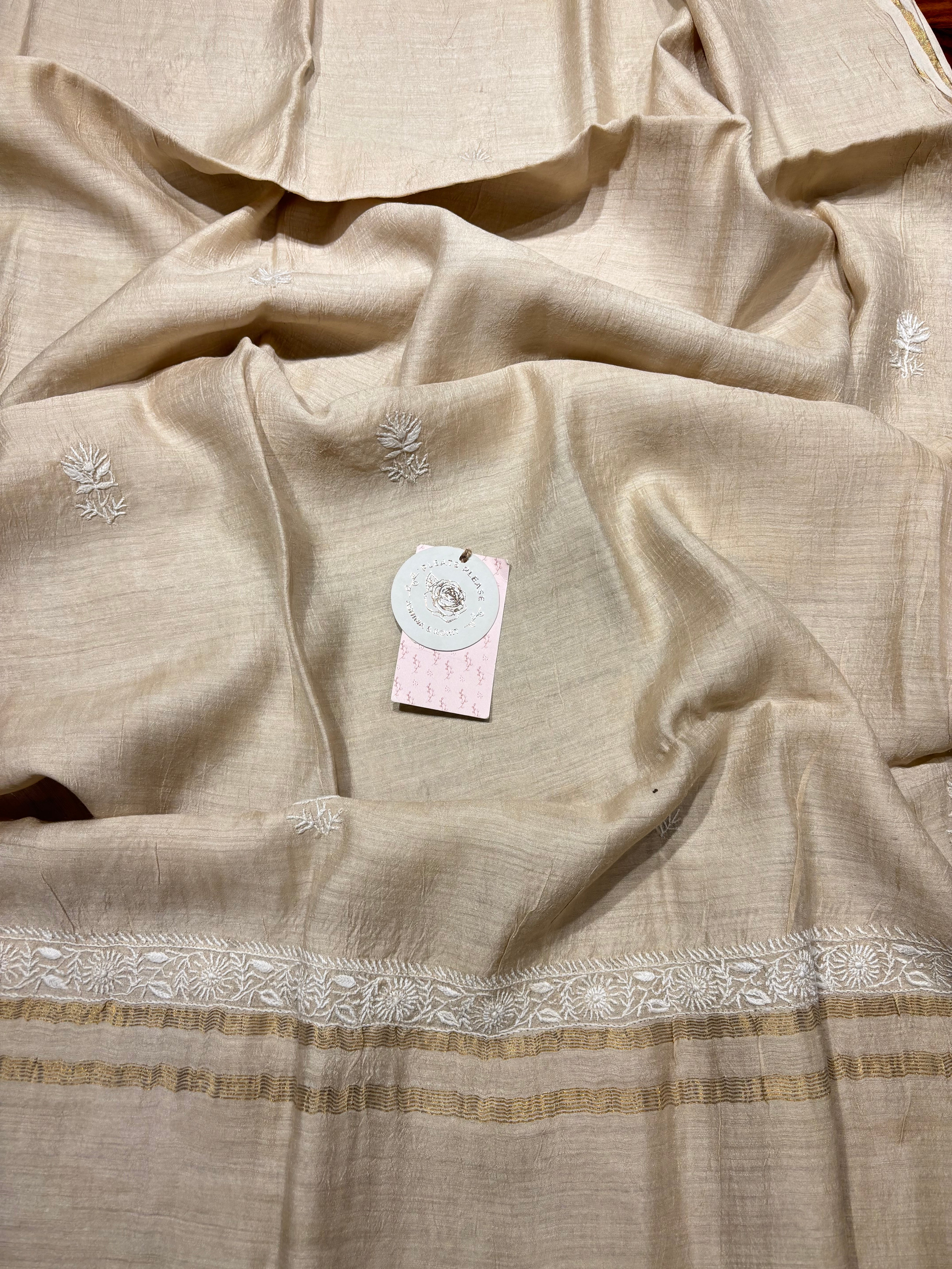 Dyeable Monga Silk Chikankari Kurta and Dupatta Set