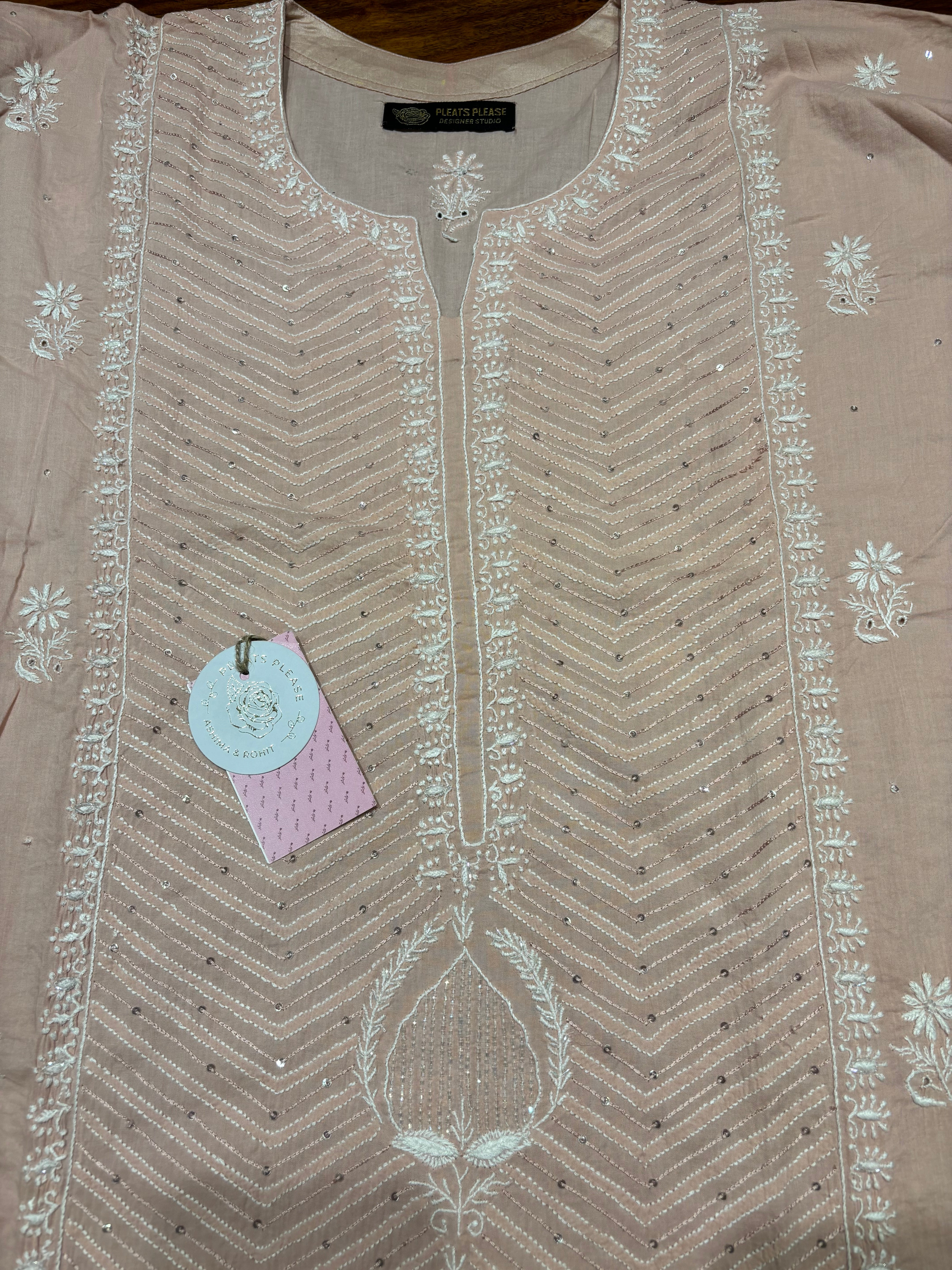 Peach Mulmul Chikankari Kurta