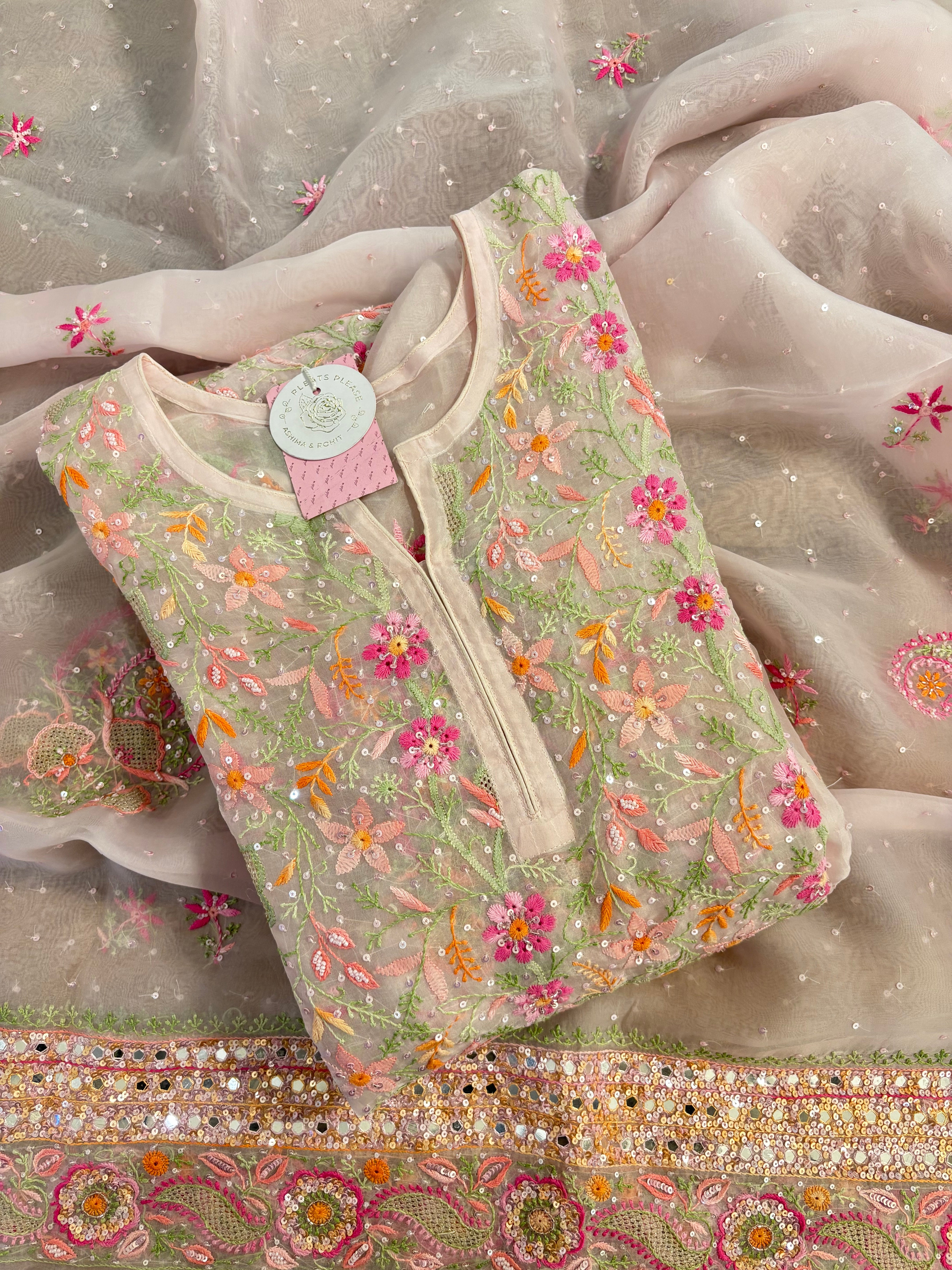 Blush Pink Organza Anarkali & Dupatta Set