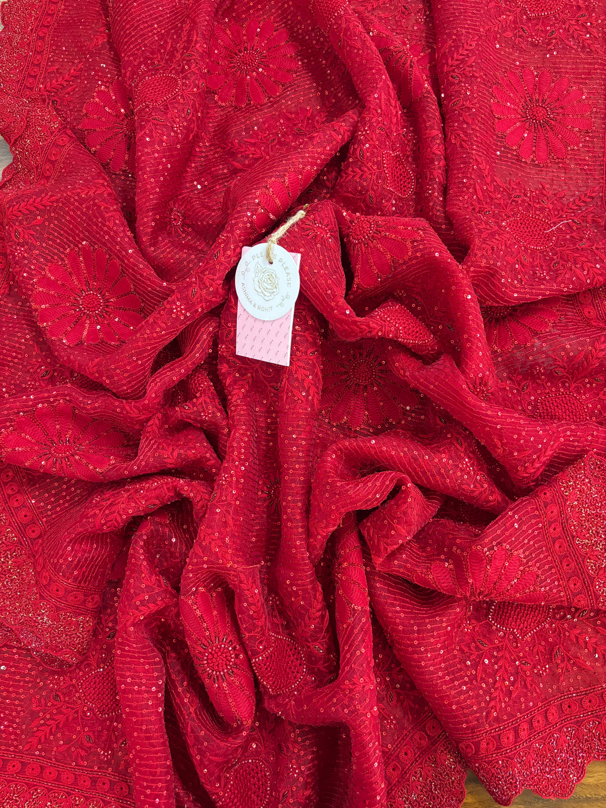 Red Pure & Premium Organza Chikankari Kurta & Dupatta
