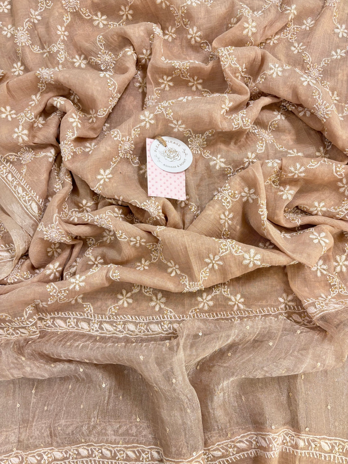 Dusty Peach Pure & Premium Tissue Chikankari Kurta & Dupatta