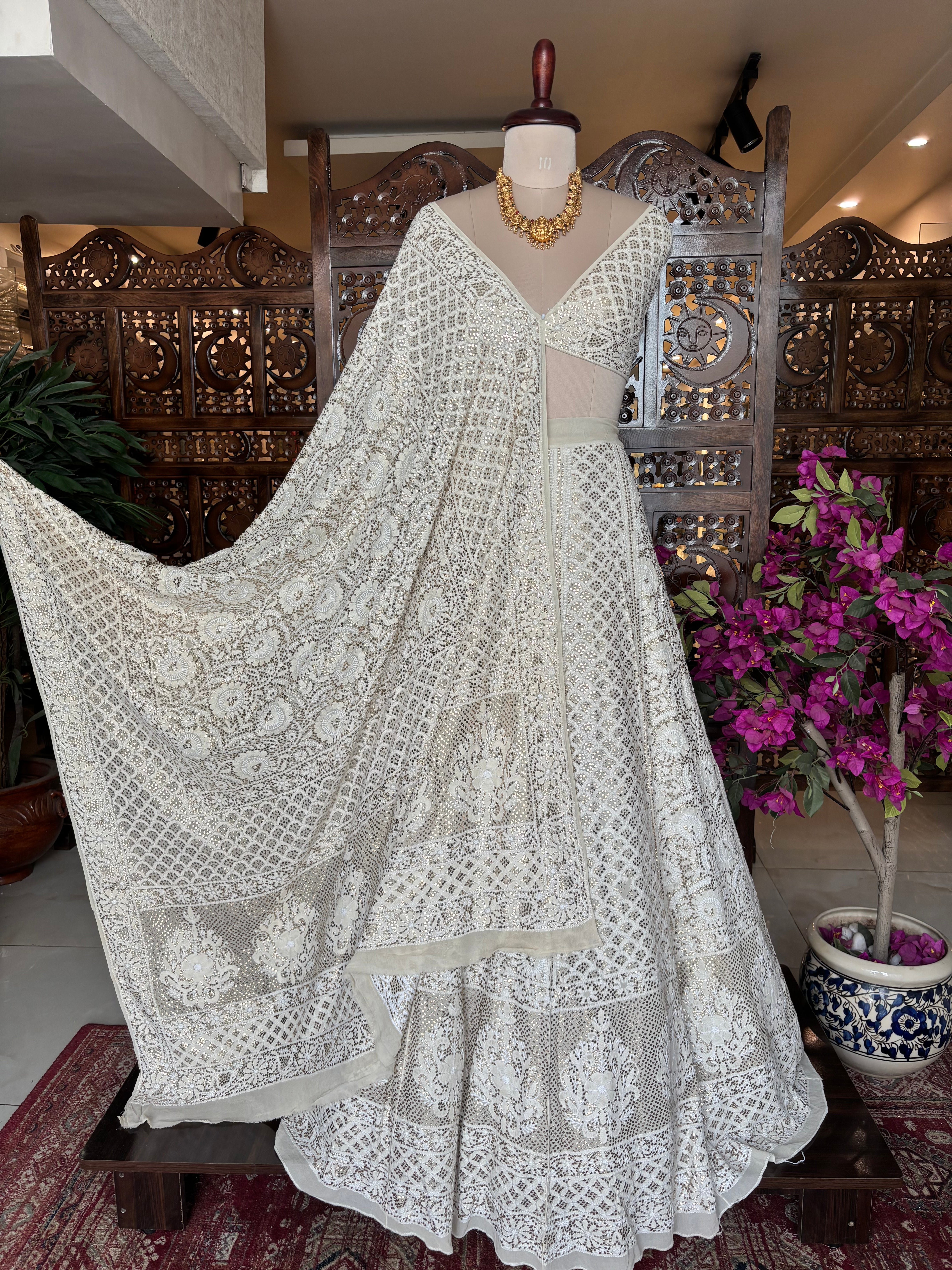 Dyeable Pure & Premium Georgette Mukaish Lehenga & Dupatta Set