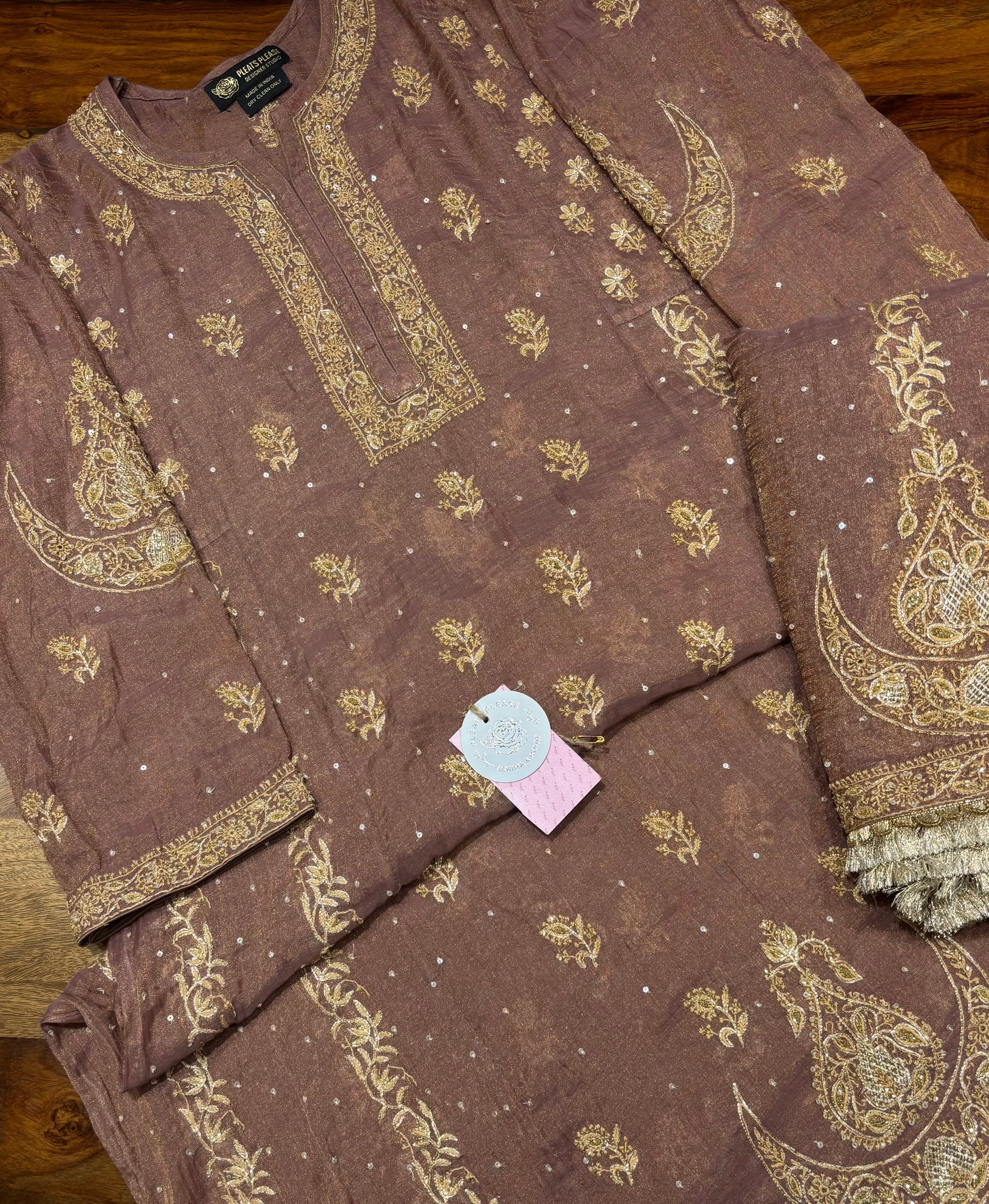 Garnet Pure & Premium Tissue A-Line Anarkali & Dupatta Set