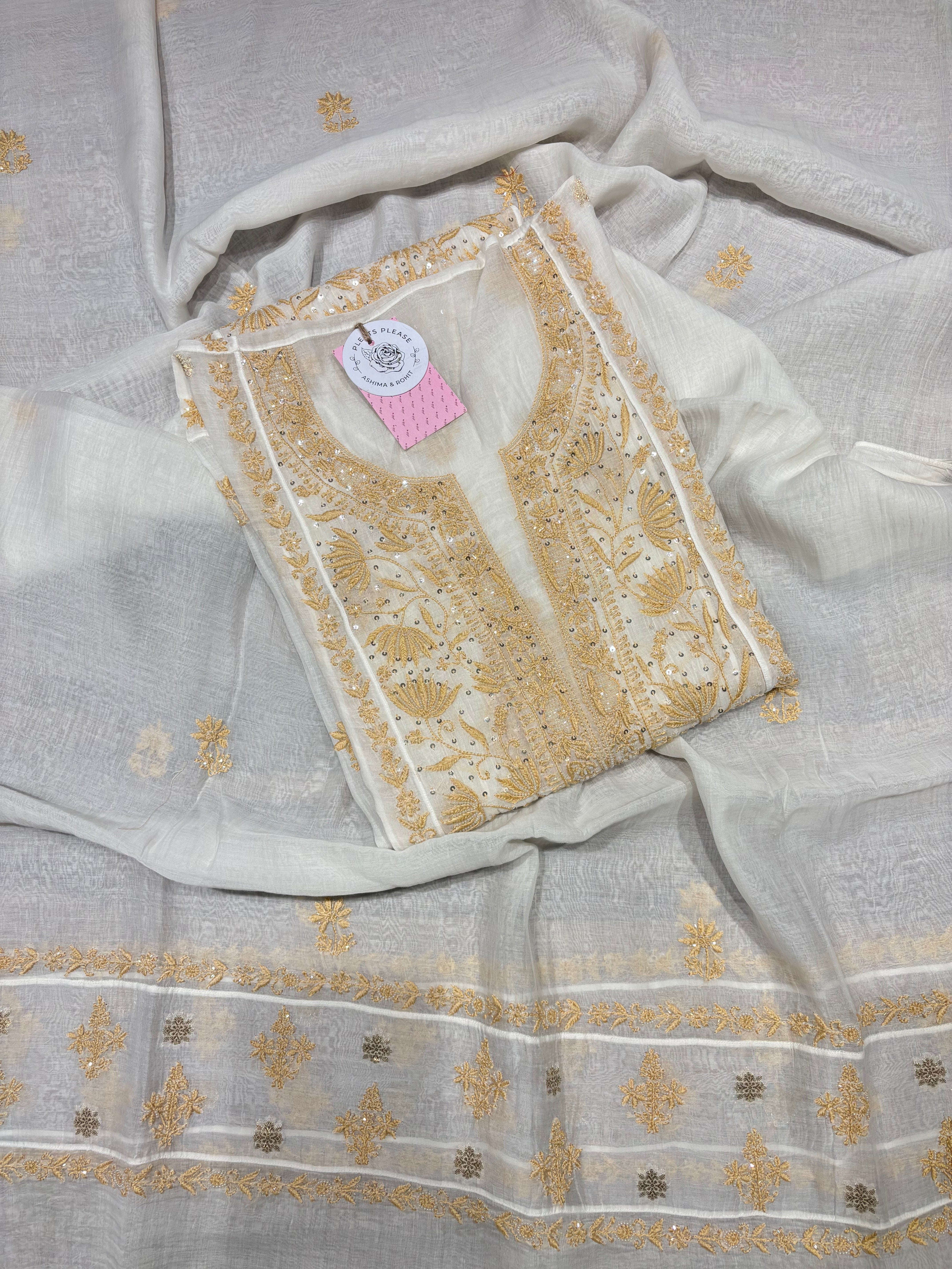 Dyeable Chanderi Mul Chikankari Kurta & Dupatta Set
