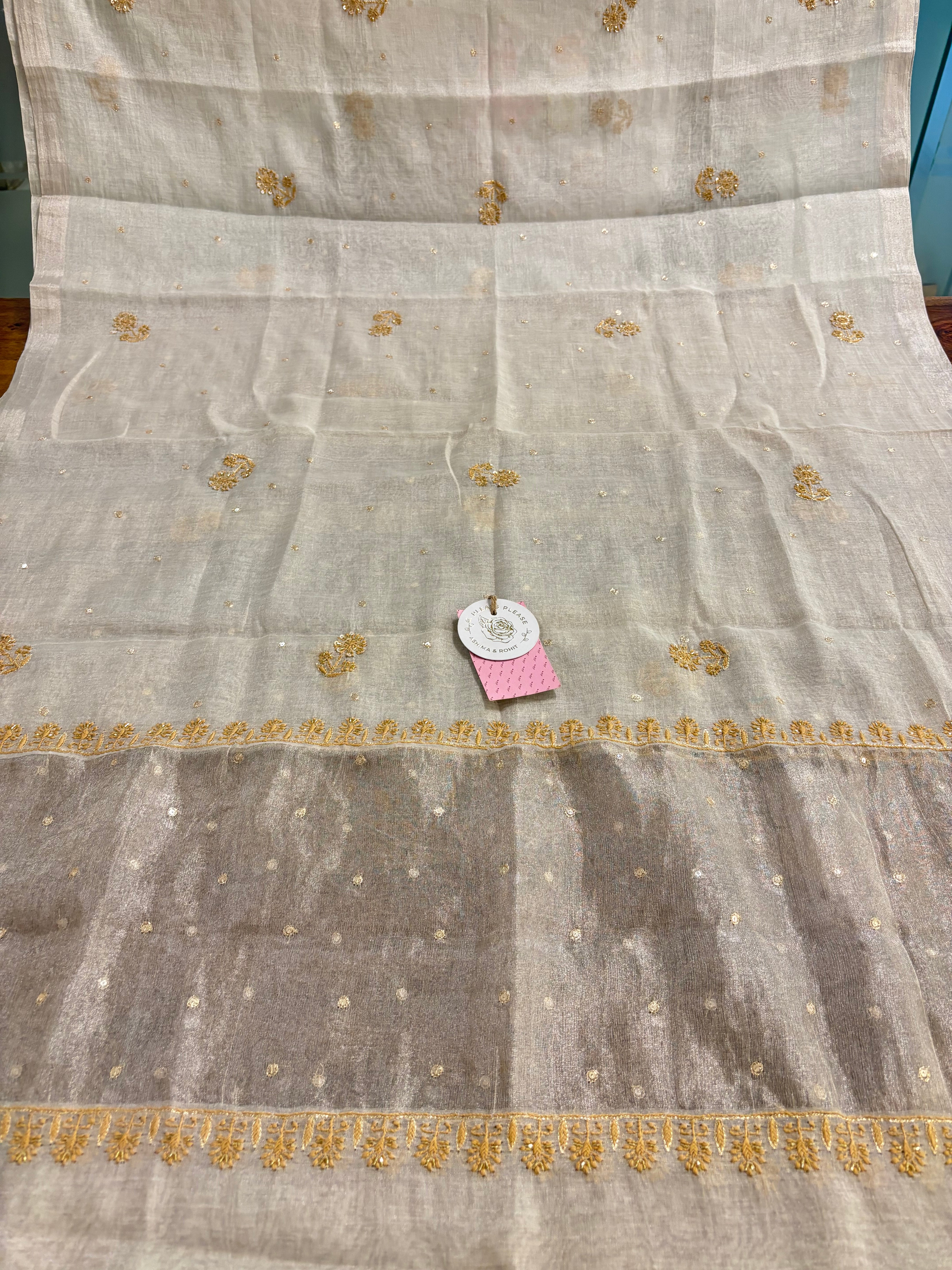 Dyeable Ivory Silver Pure & Premium Tissue Chikankari Kurta & Dupatta