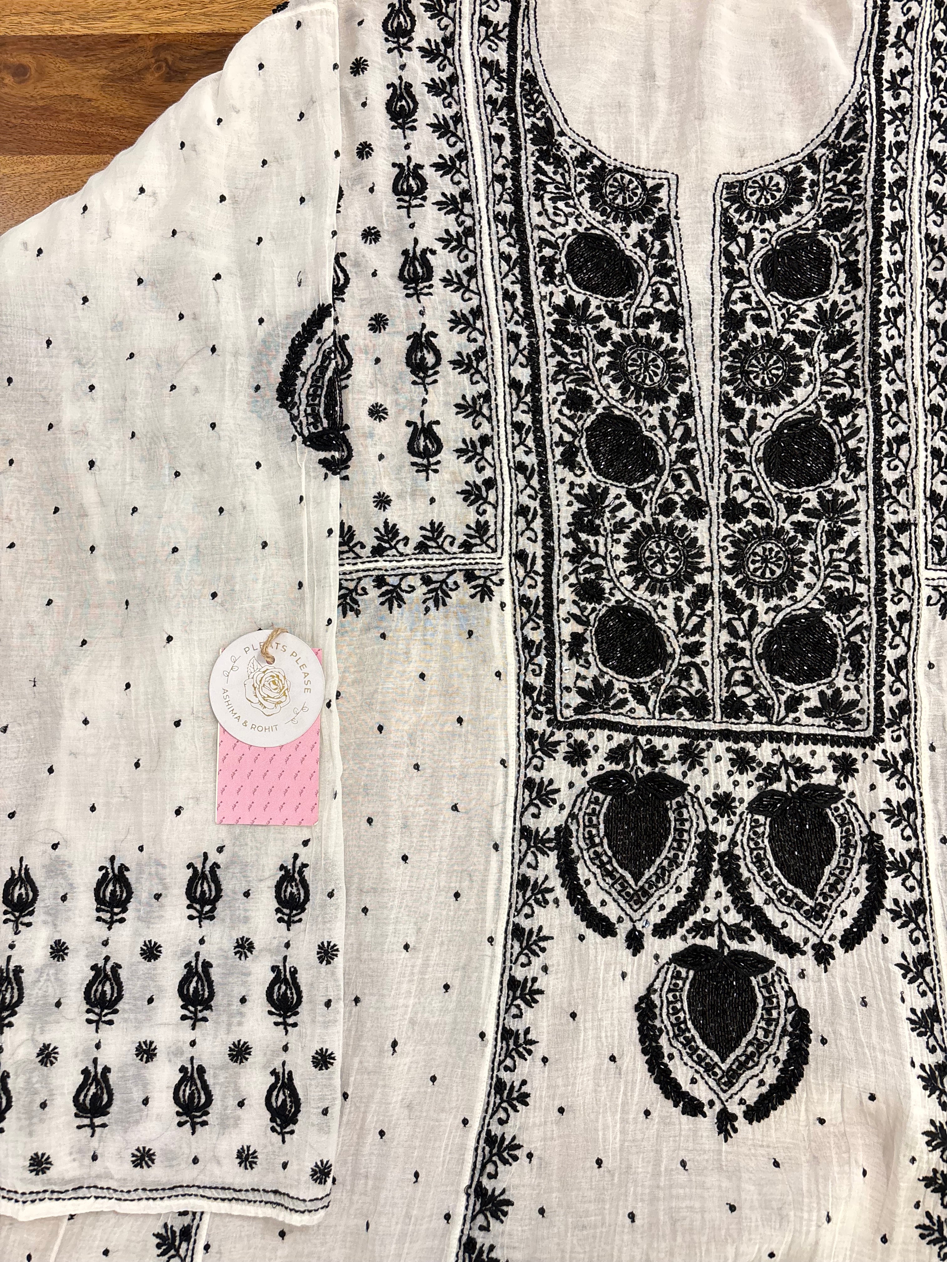 Dyeable Chanderi Black & White A-Line Kurta & Dupatta Set