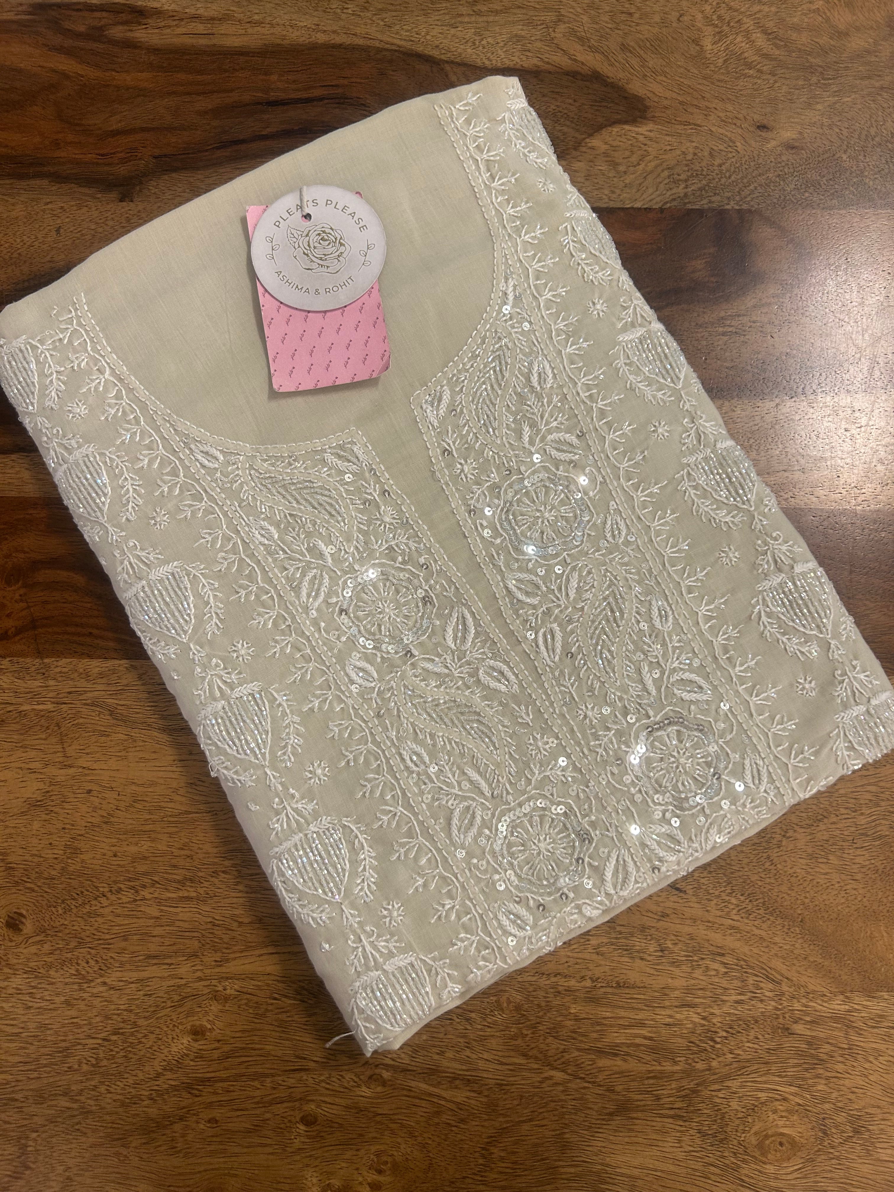 Coffee Cream Mulmul Chikankari Kurta