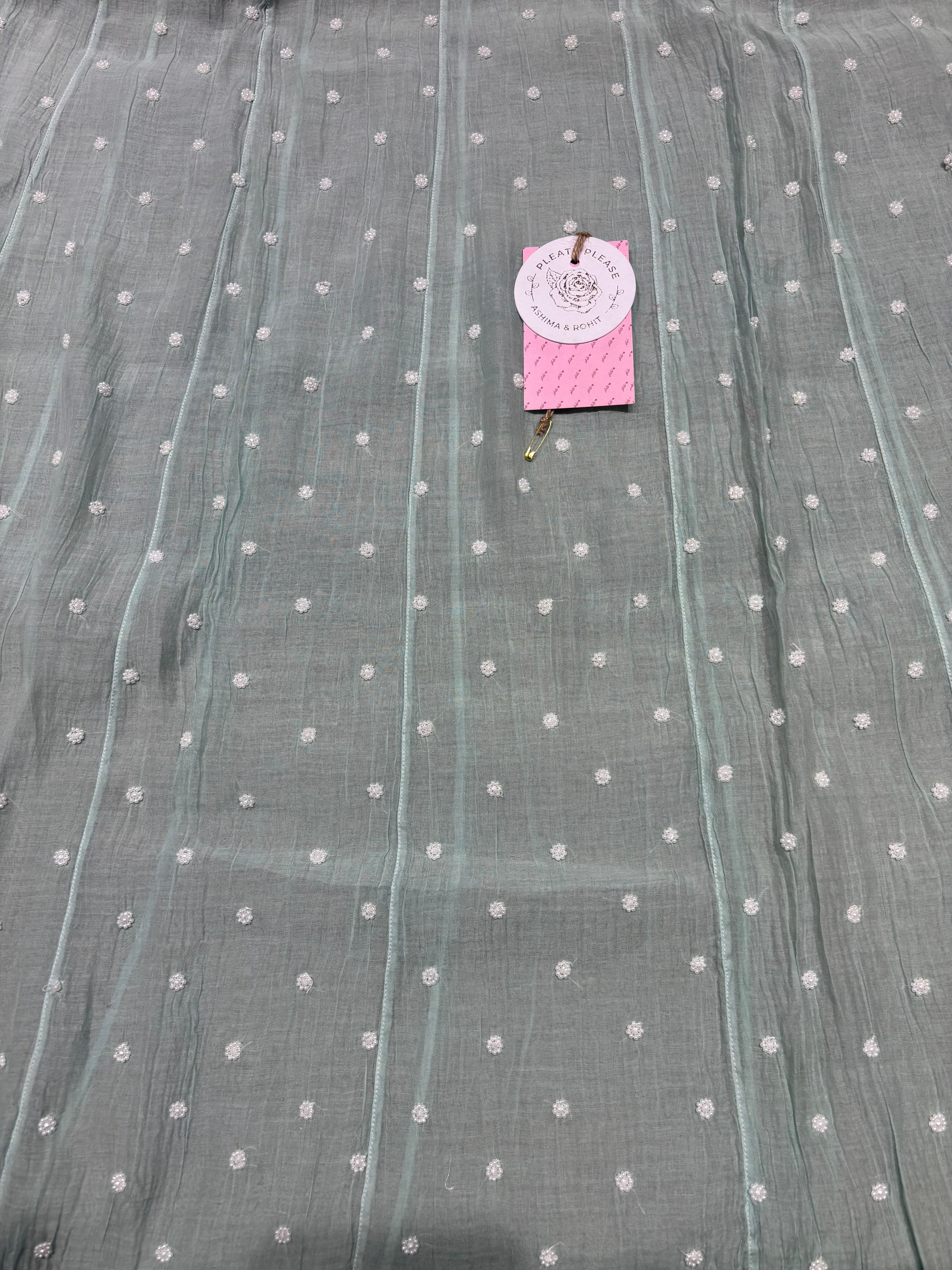 Sea Foam Ombre Chanderi Mul Chikankari Anarkali & Dupatta Set