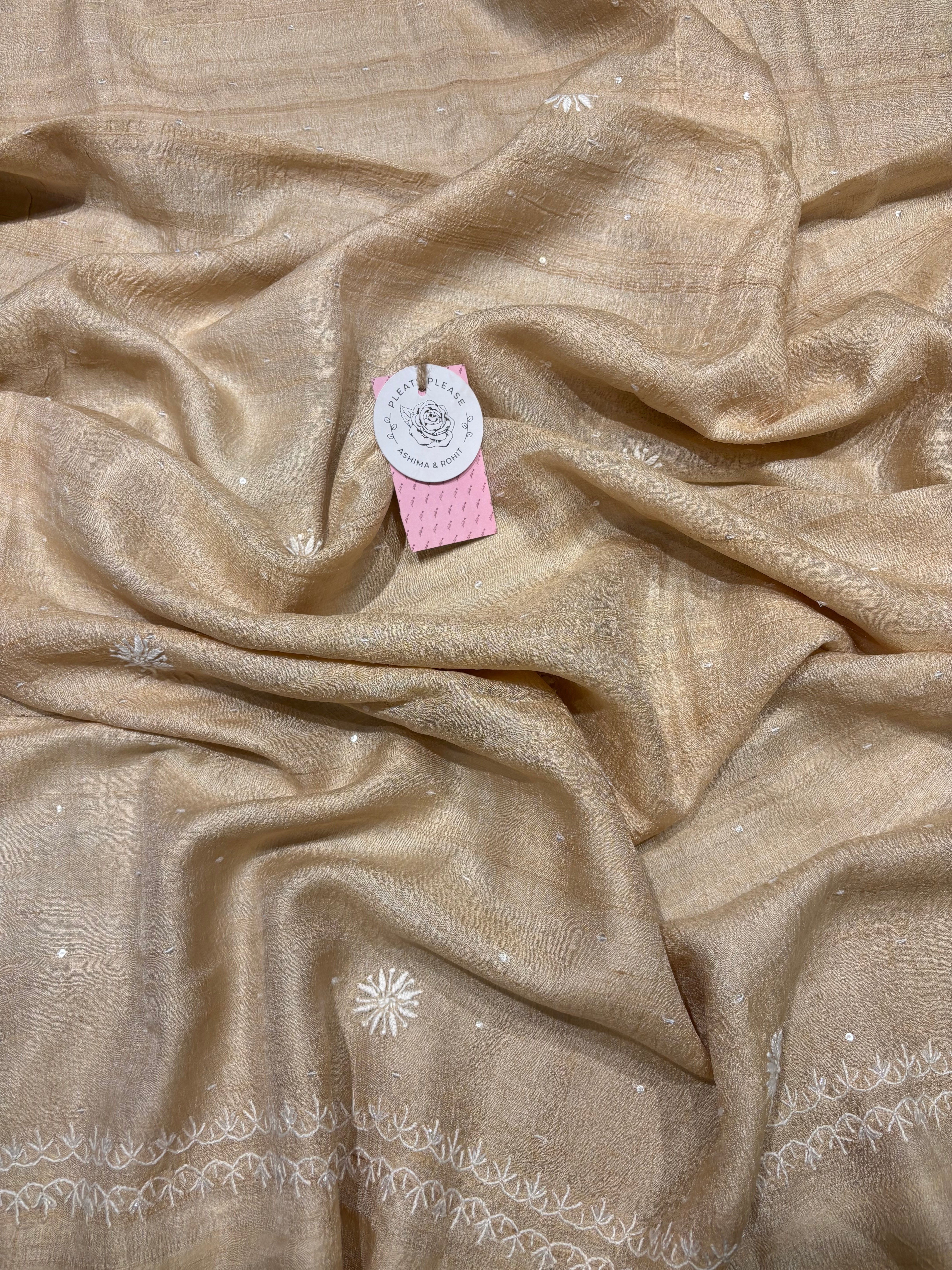 Dyeable Pure & Premium Tussar Silk Chikankari Anarkali & Dupatta Set