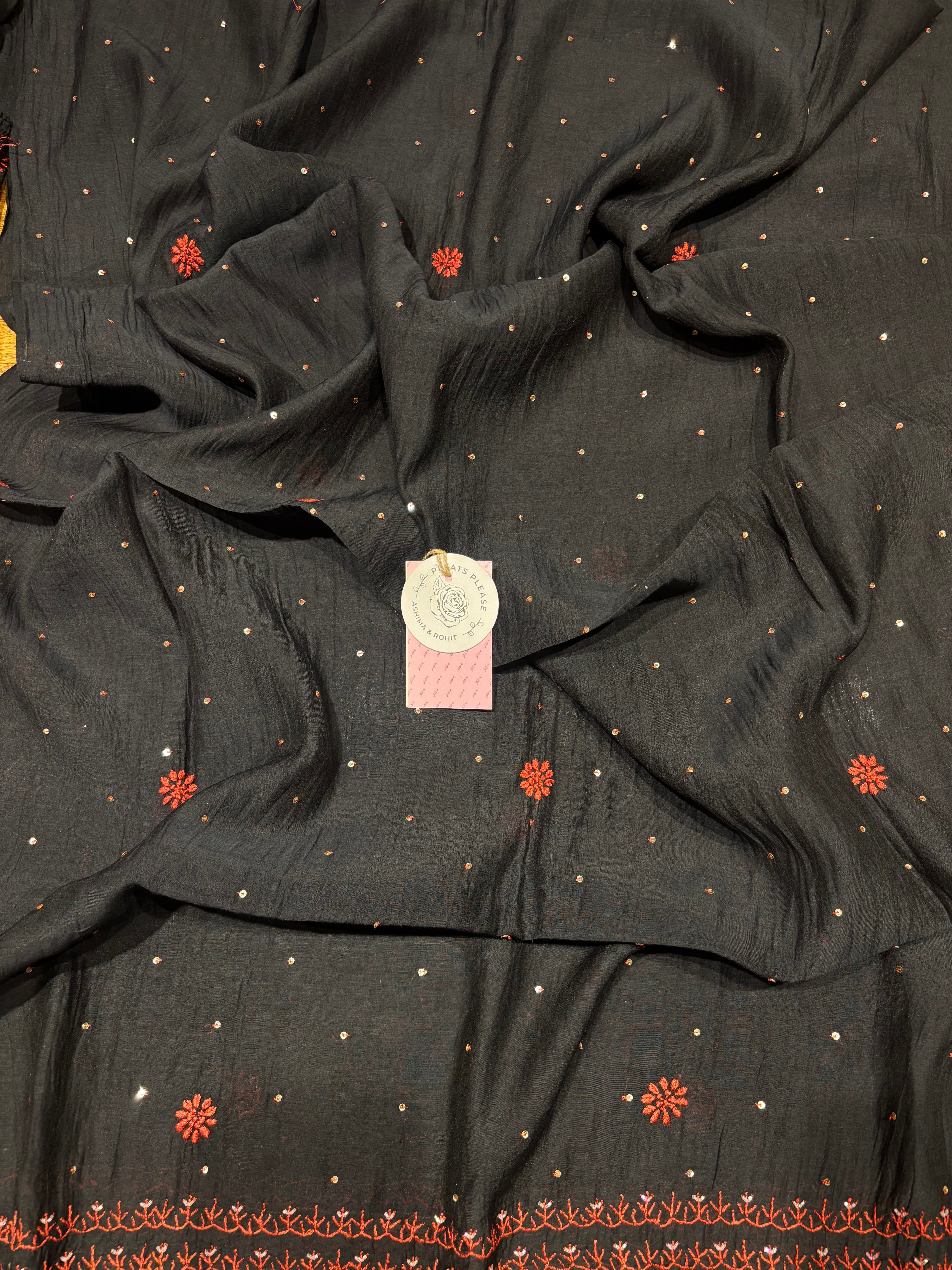 Black Chanderi Mul Chikankari Anarkali & Dupatta Set