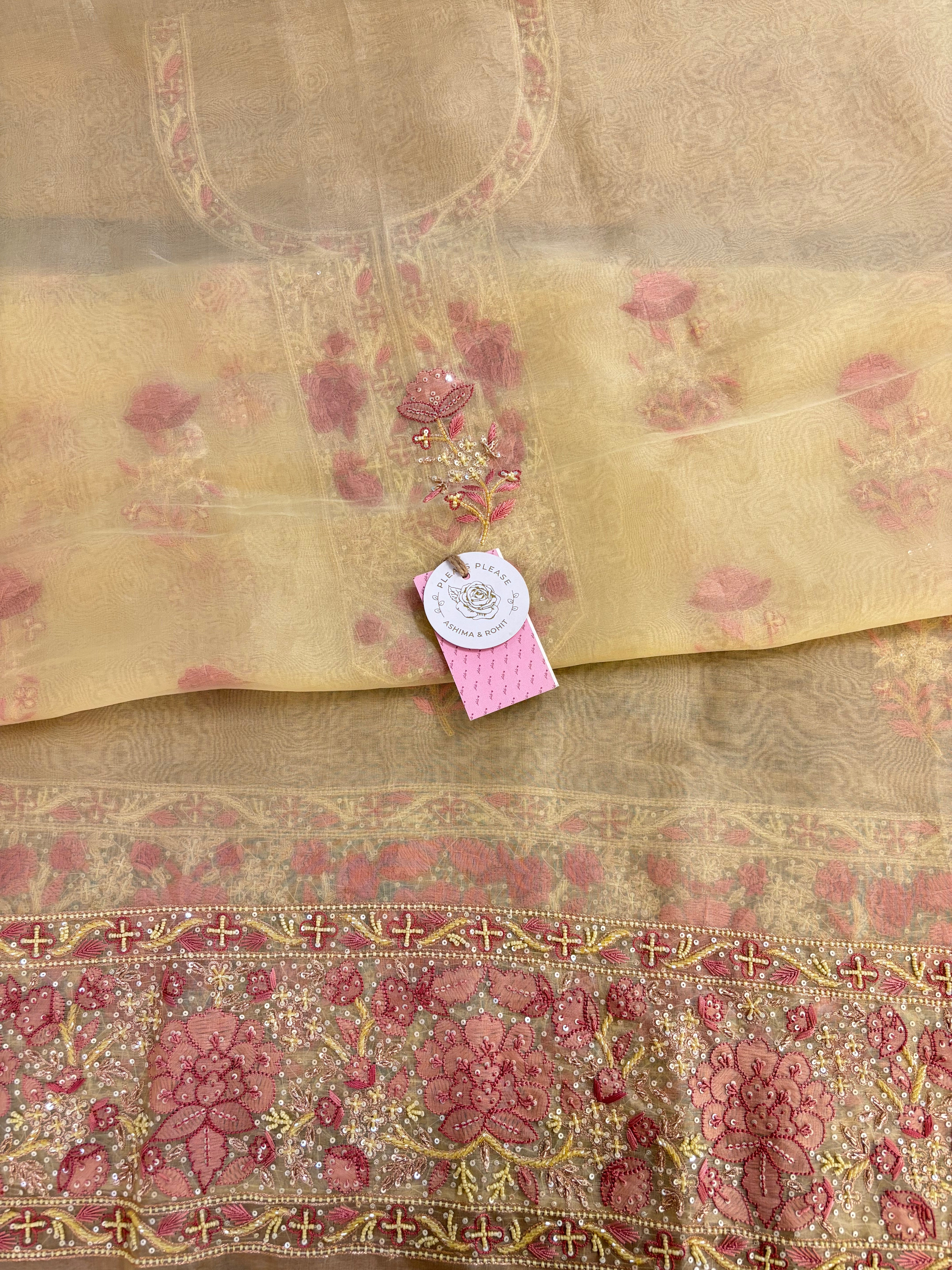 Butter Yellow Pure Organza Chikankari Kurta & Dupatta - Pleats PleaseChikankari