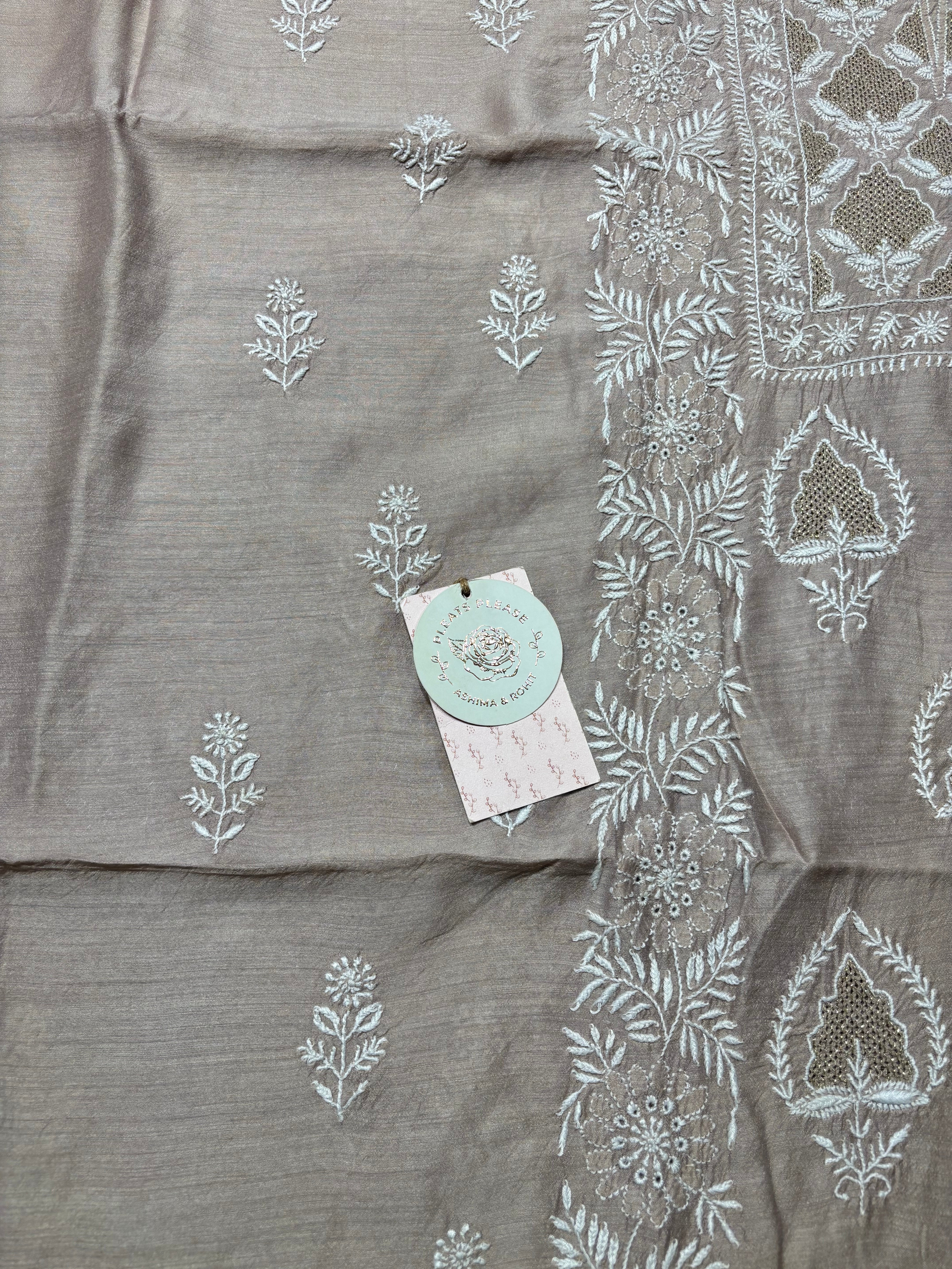Dusty Mauve Monga Silk Chikankari Kurta And Dupatta Fabric