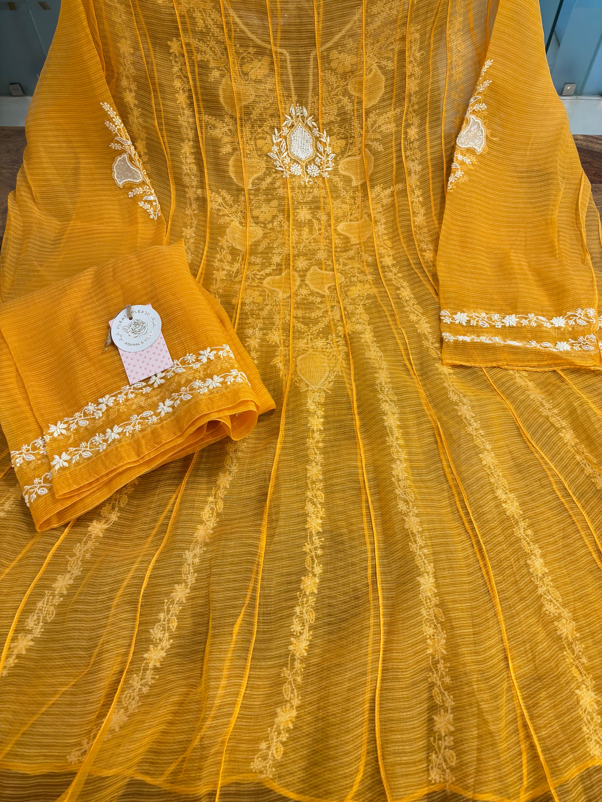 Burnt Orange Organza Chikankari Flared Co-Ord Set