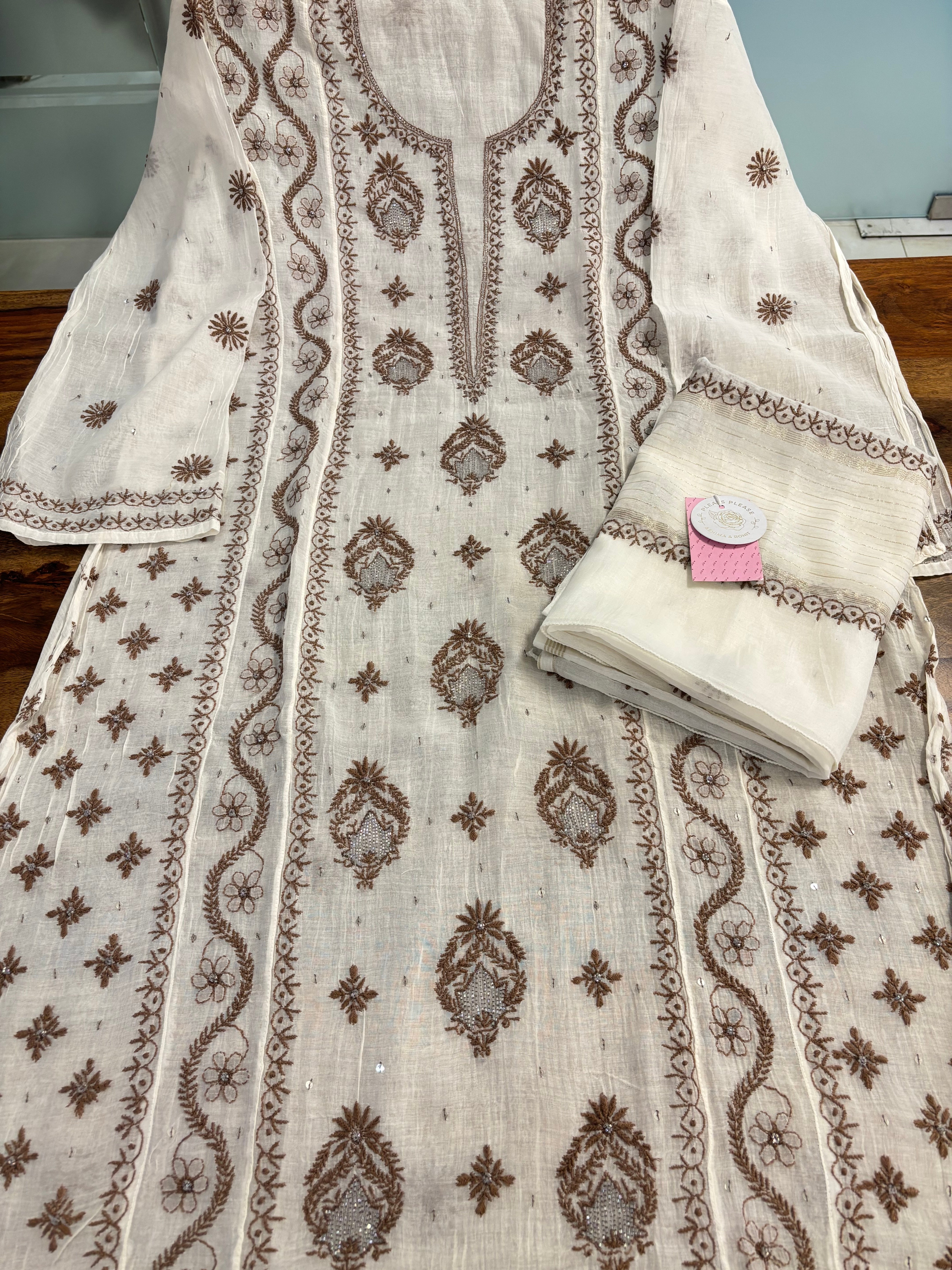 Dyeable Chanderi Chikankari Kurta & Dupatta