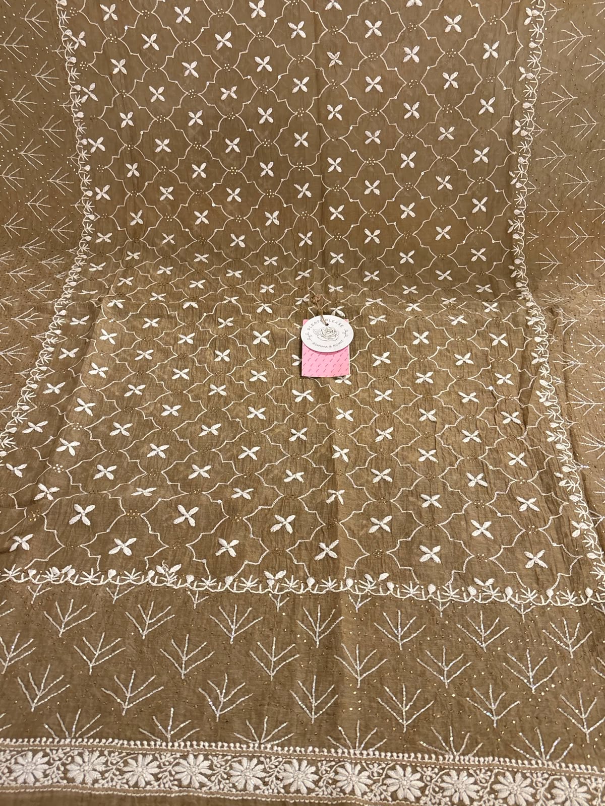 Camel Brown Chanderi Chikankari Mukaish Kurta & Dupatta