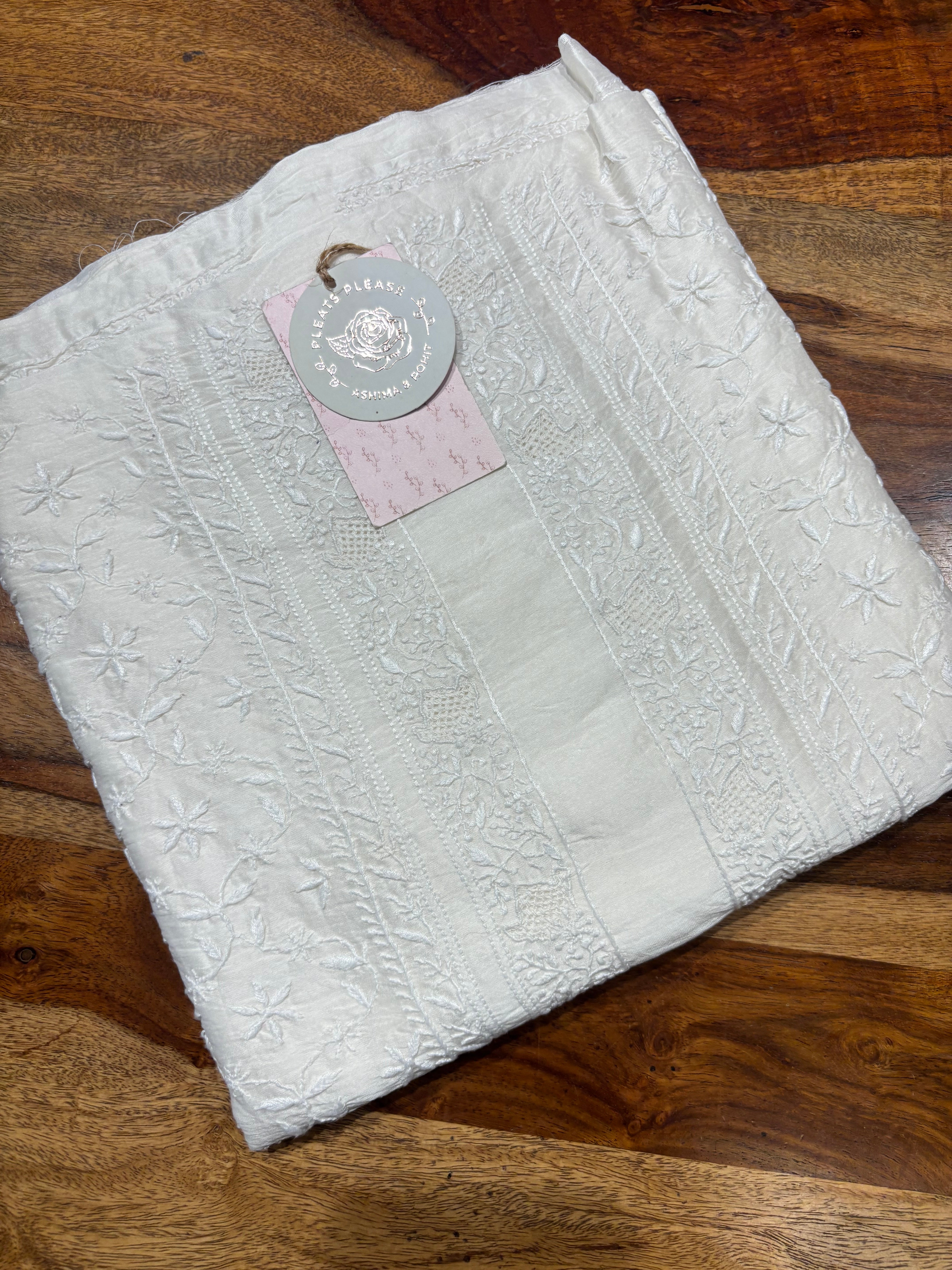 Dyeable Chanderi Silk Chikankari Men’s Kurta Fabric