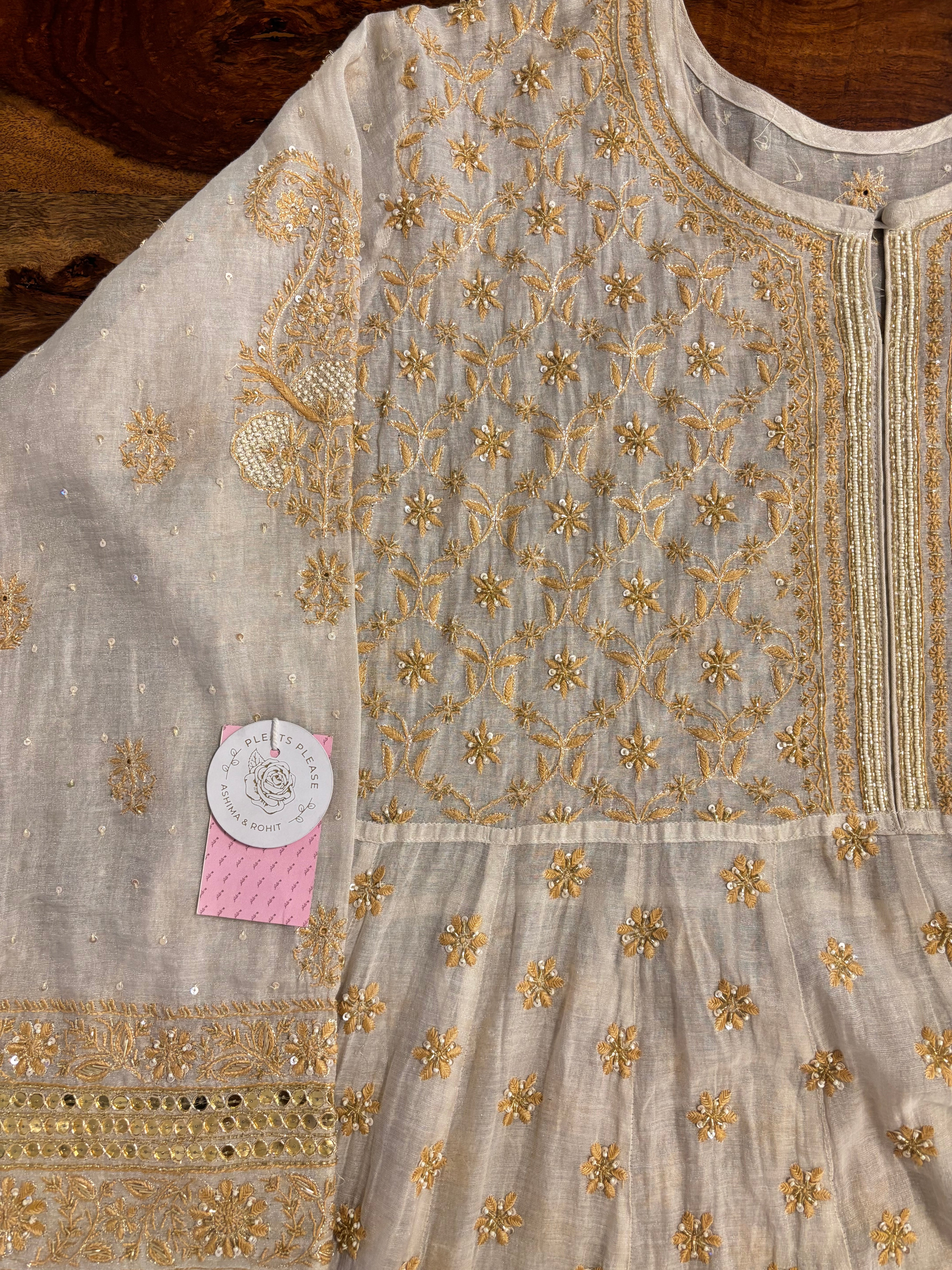 Dyeable Pure & Premium Silver Tissue Chikankari Anarkali & Dupatta Set - Pleats PleaseChikankari