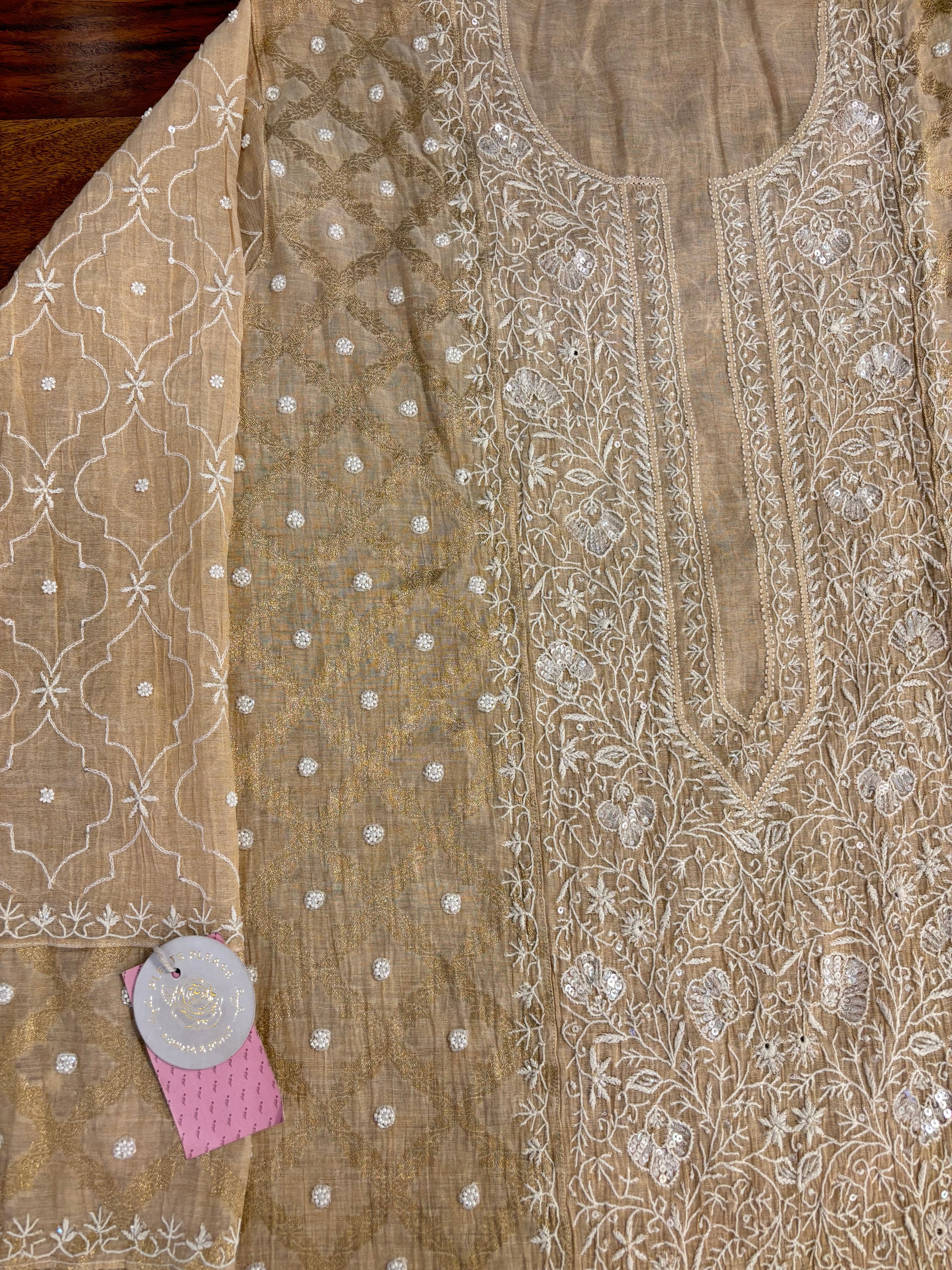 Dyeable Pure Tissue Banarasi Chikankari Kurta & Dupatta