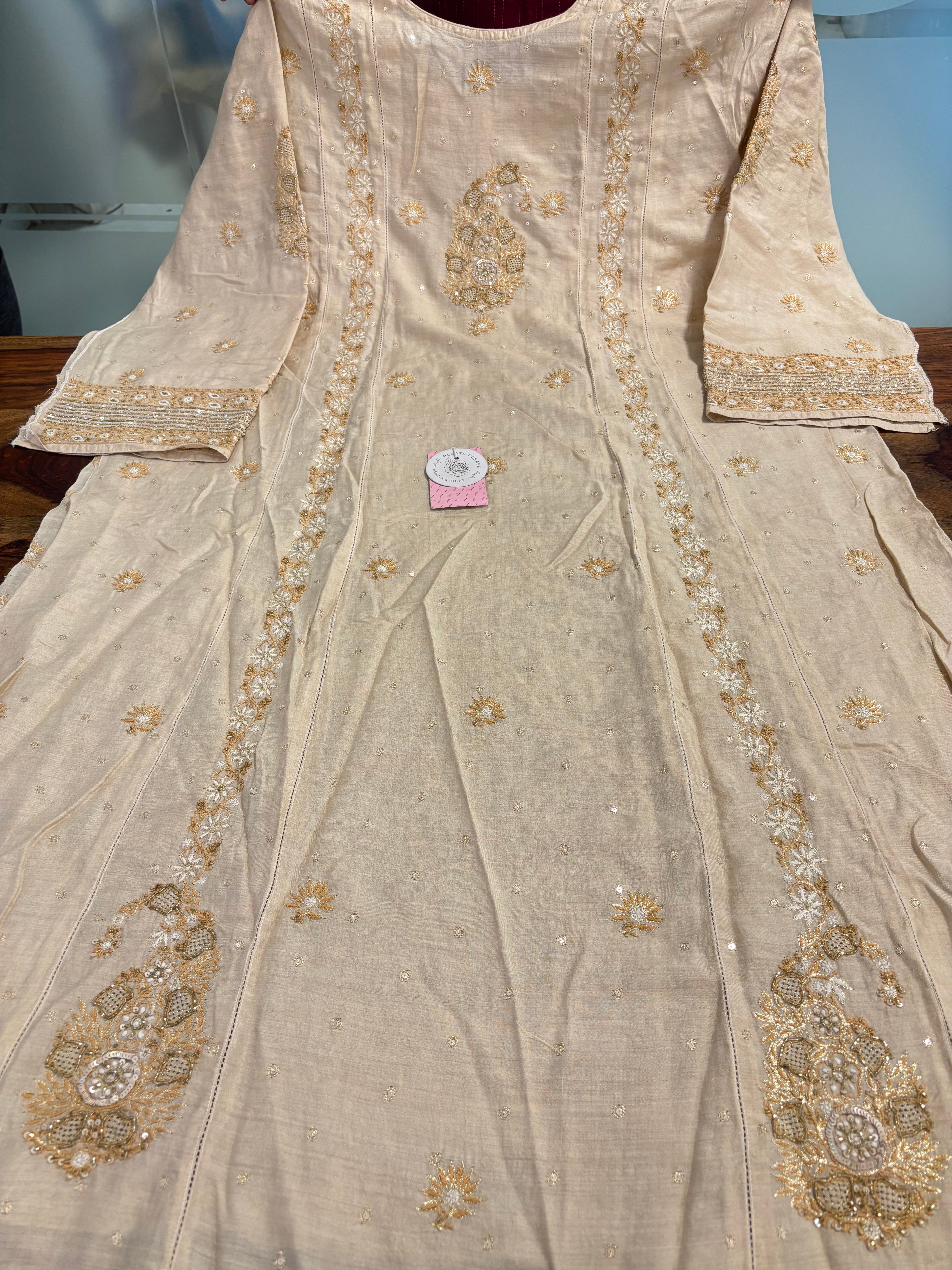 Dyeable Natural Monga Silk Chikankari A-line Kurta & Dupatta